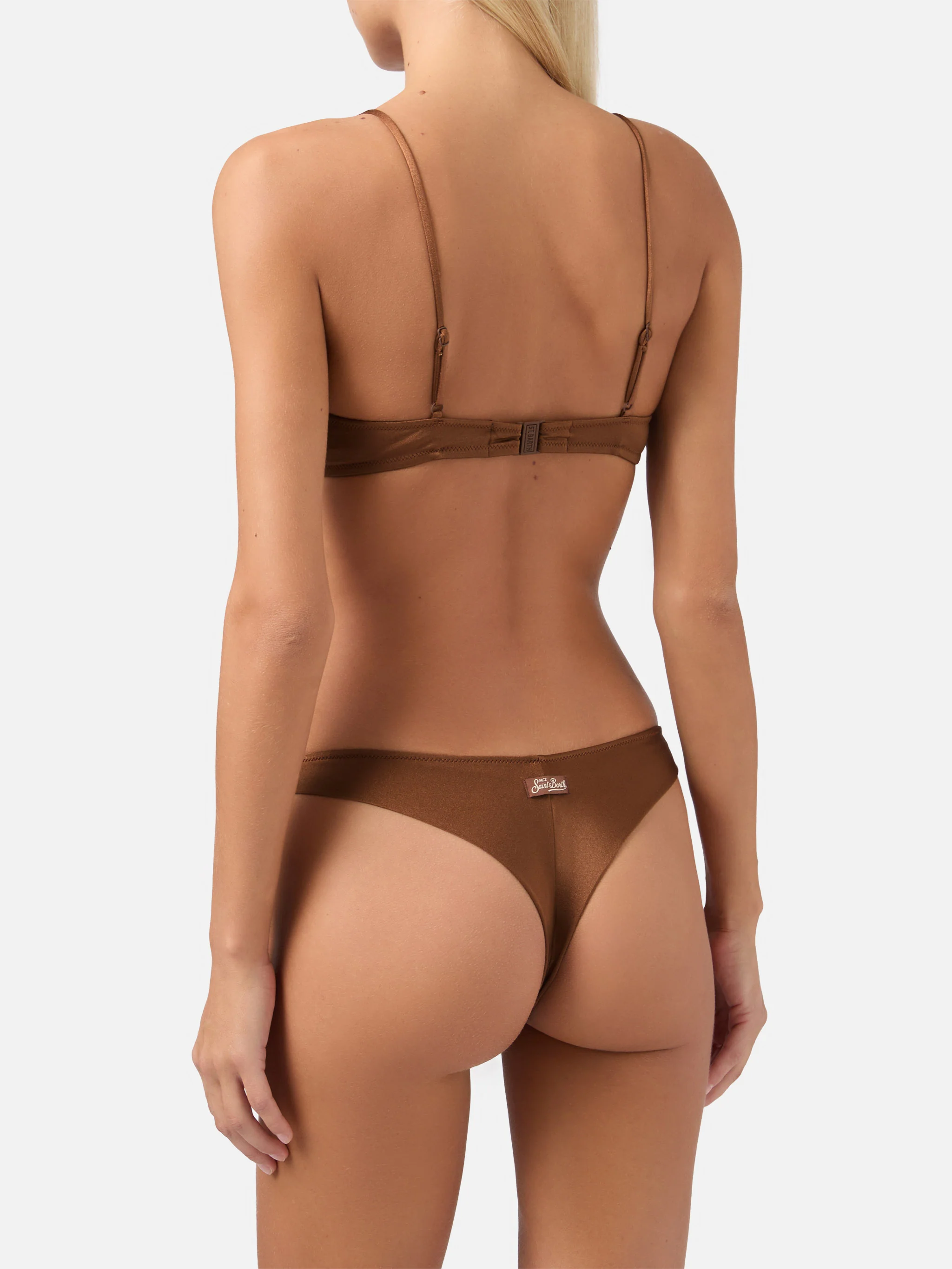 Paloma Naomi plunging bralette bikini in brown with rhinestone embellishments - Image 4