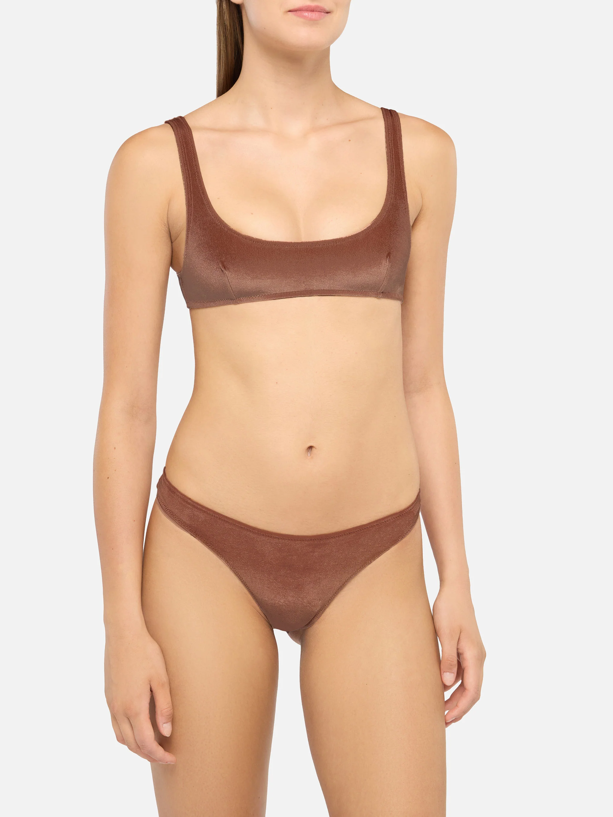 Naima Naomi velvet bralette bikini in camel brown - Image 2