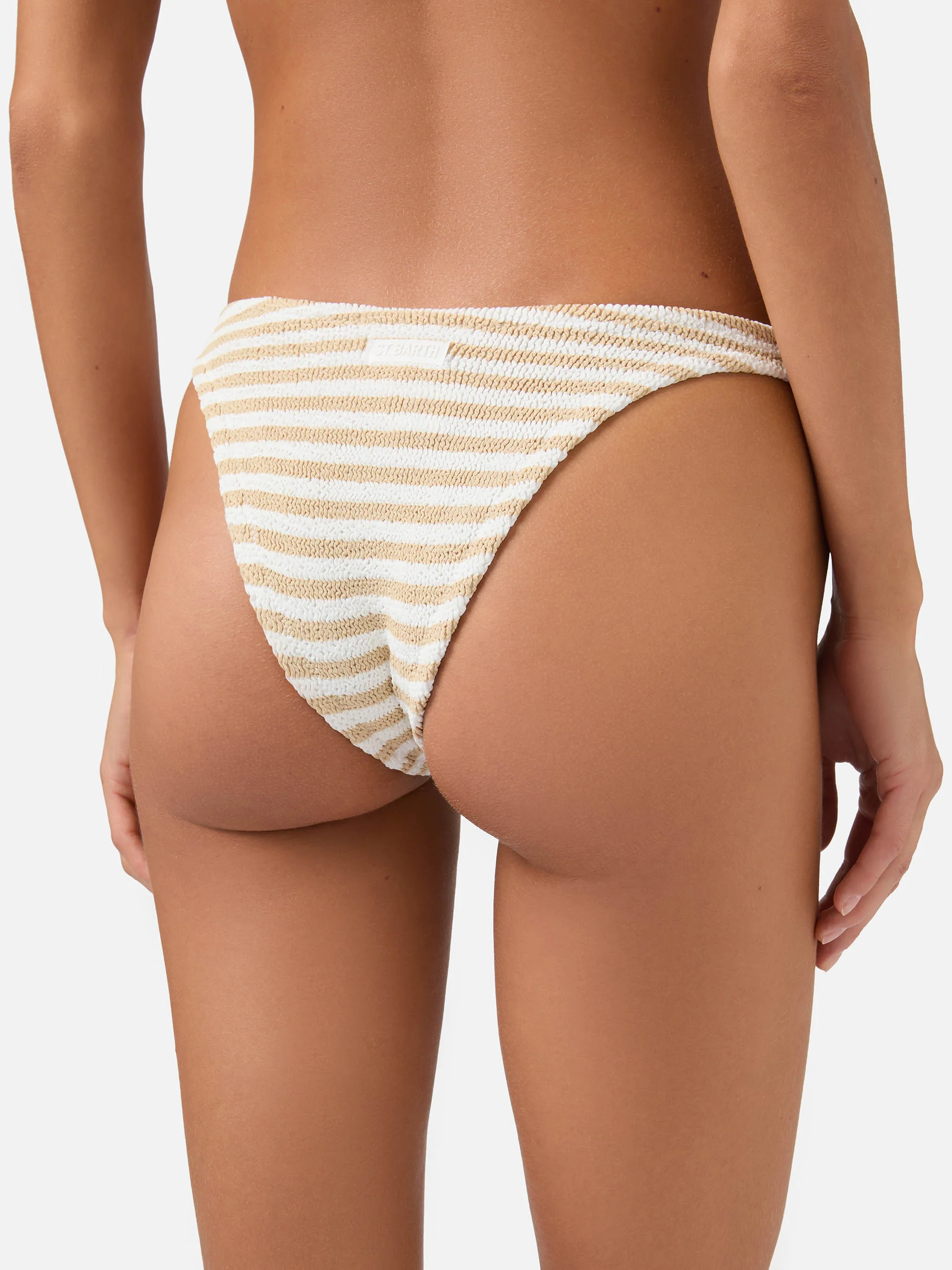 Naomi crinkle cheeky swim briefs with striped print - Image 2