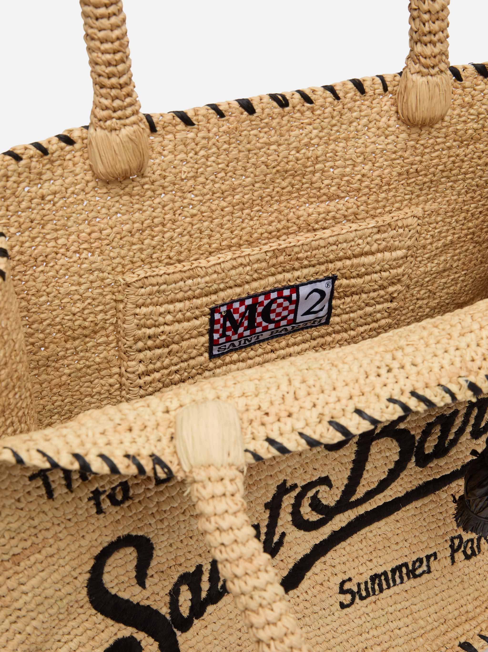 Natural beige Vanity Raffia shoulder bag with black trim - Image 6