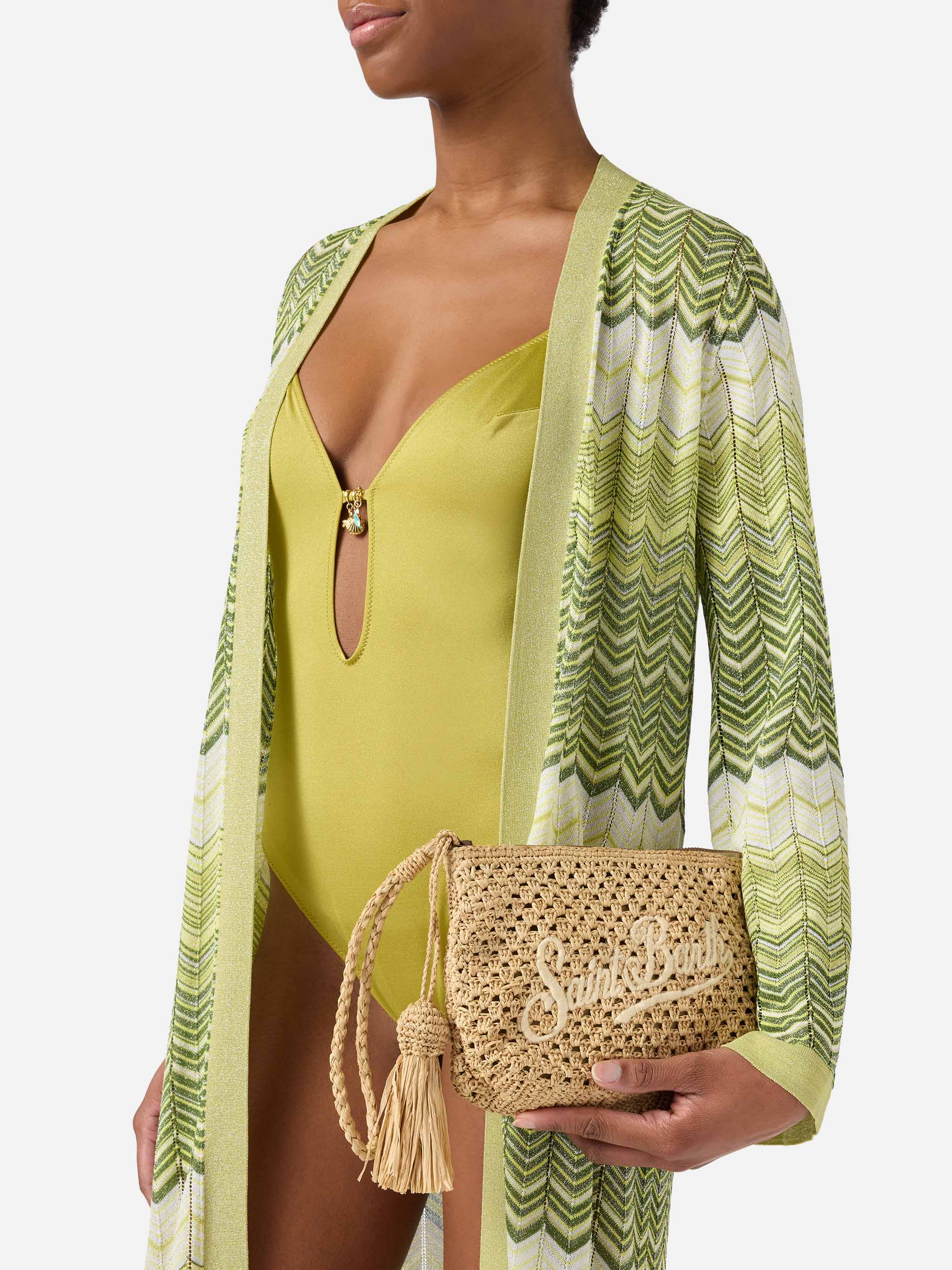 Natural Raffia pouch with embroidered logo - Image 2