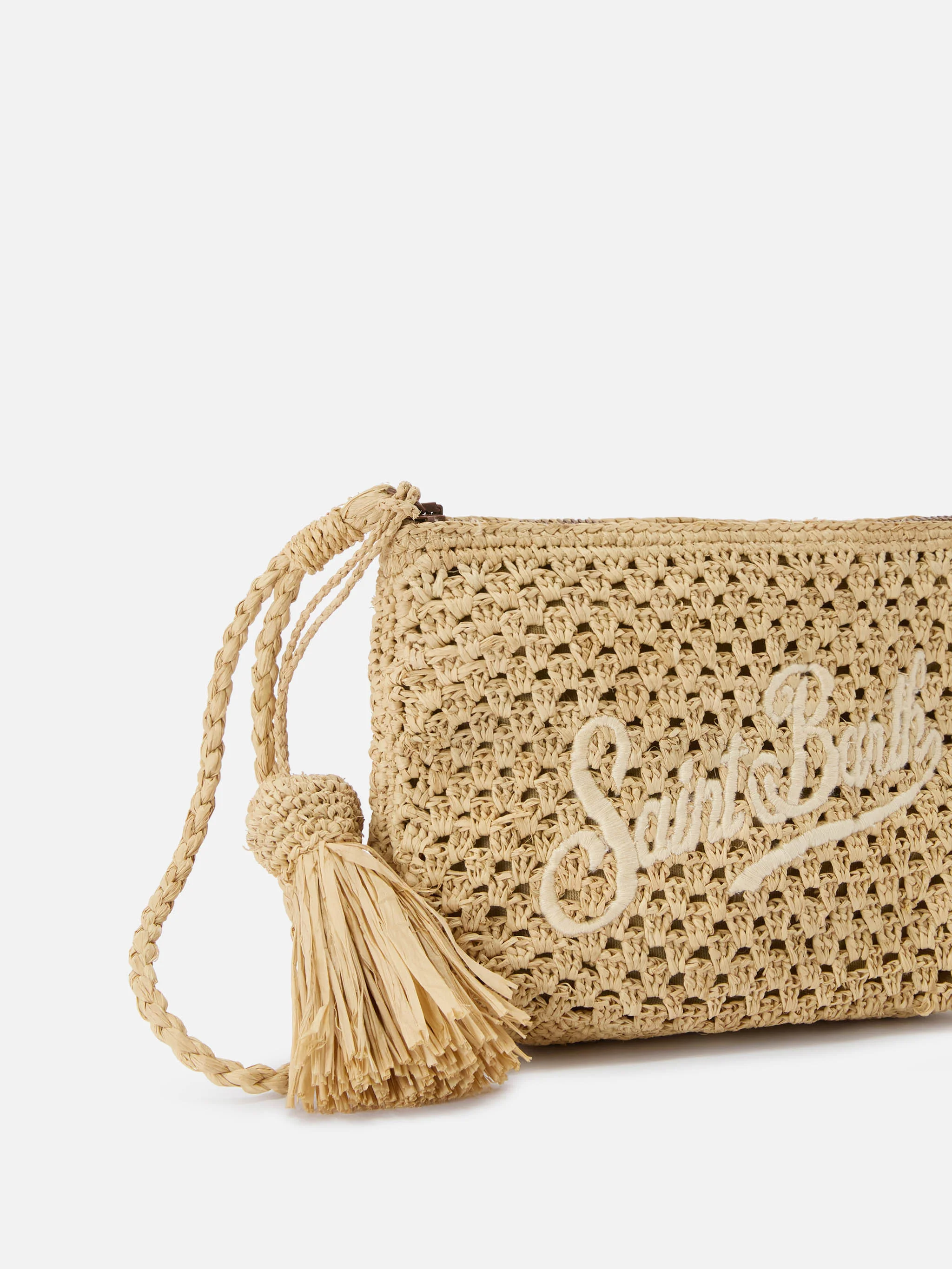 Natural Raffia pouch with embroidered logo - Image 3