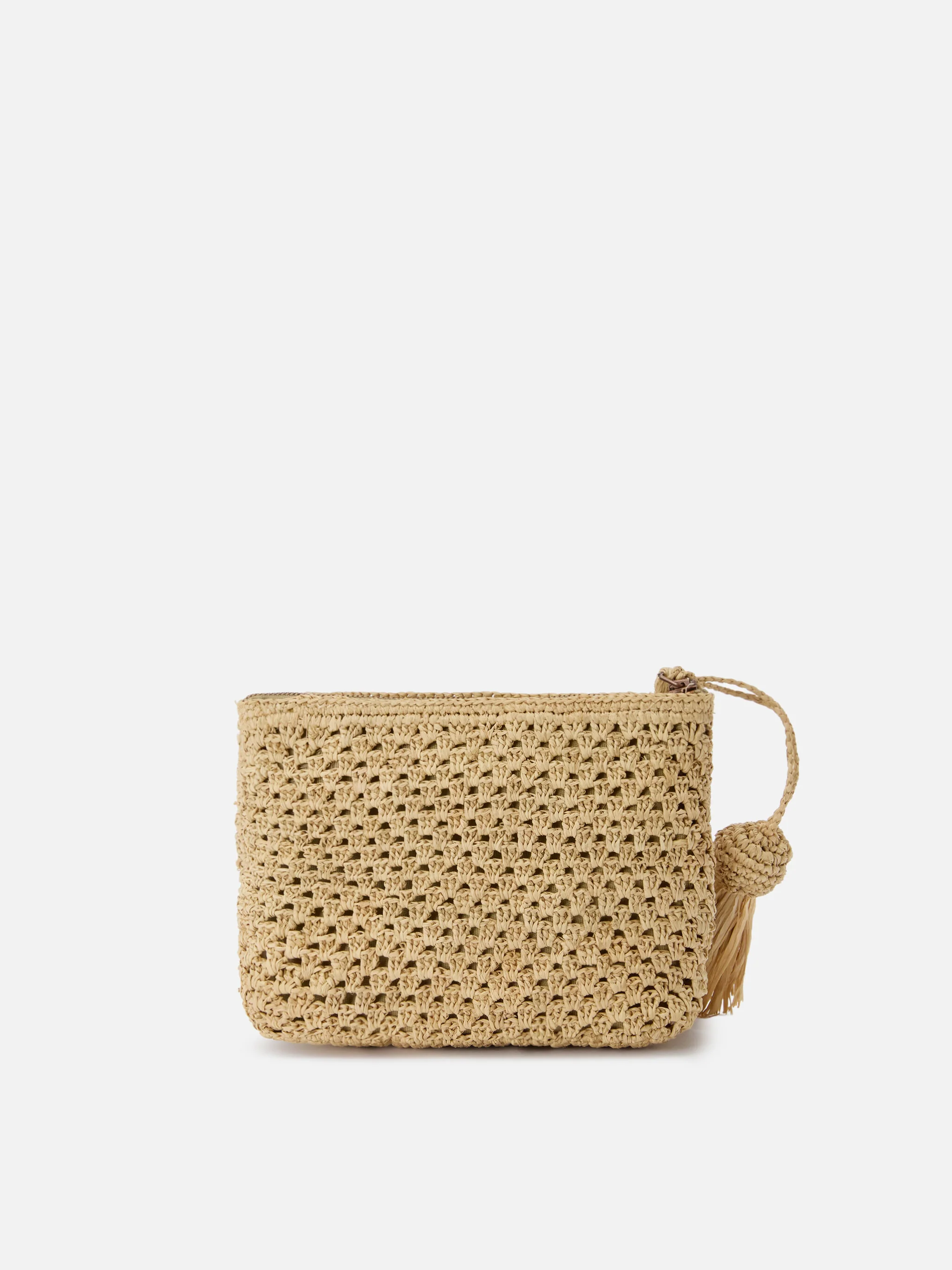Natural Raffia pouch with embroidered logo - Image 4