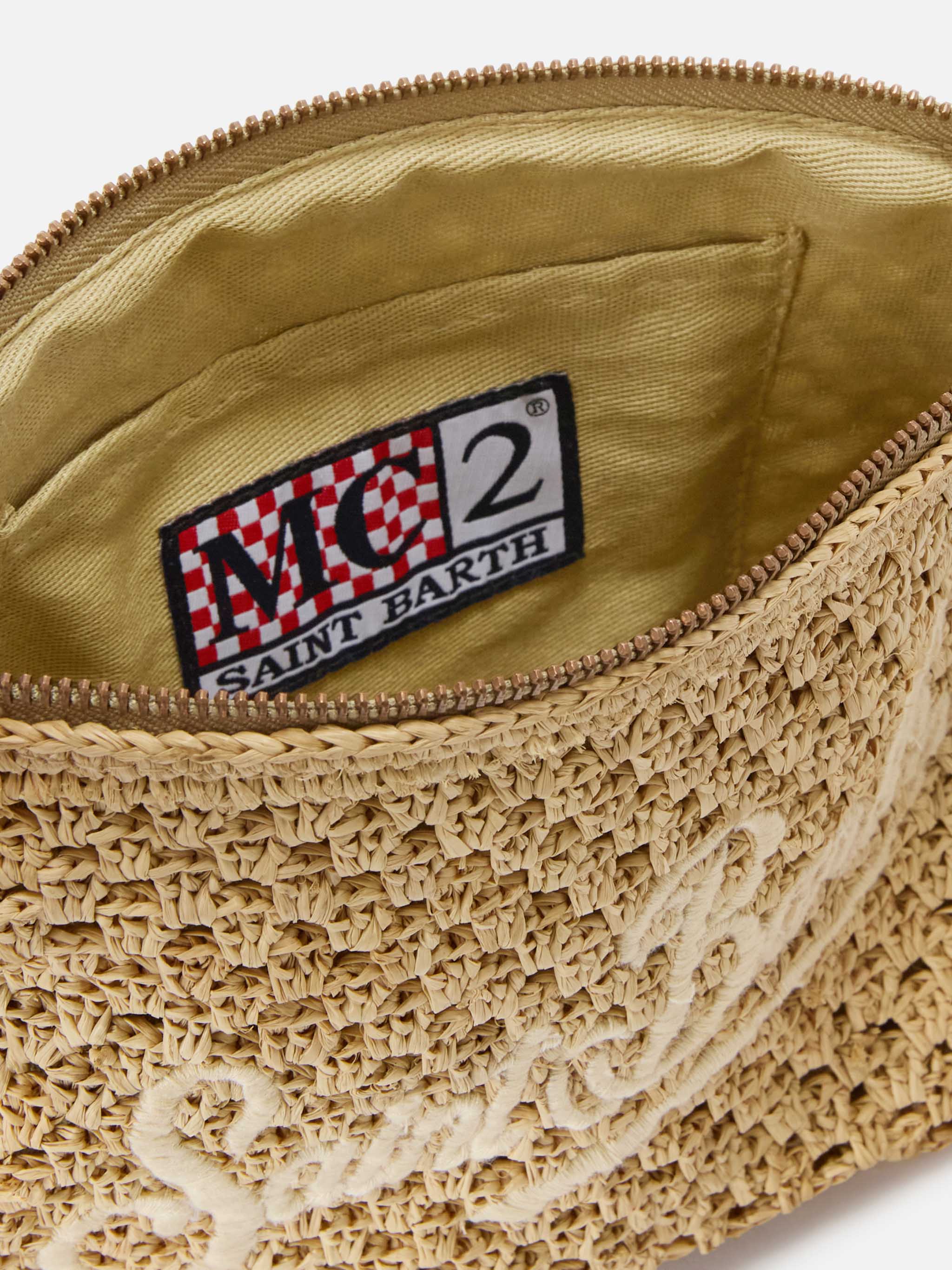 Natural Raffia pouch with embroidered logo - Image 5