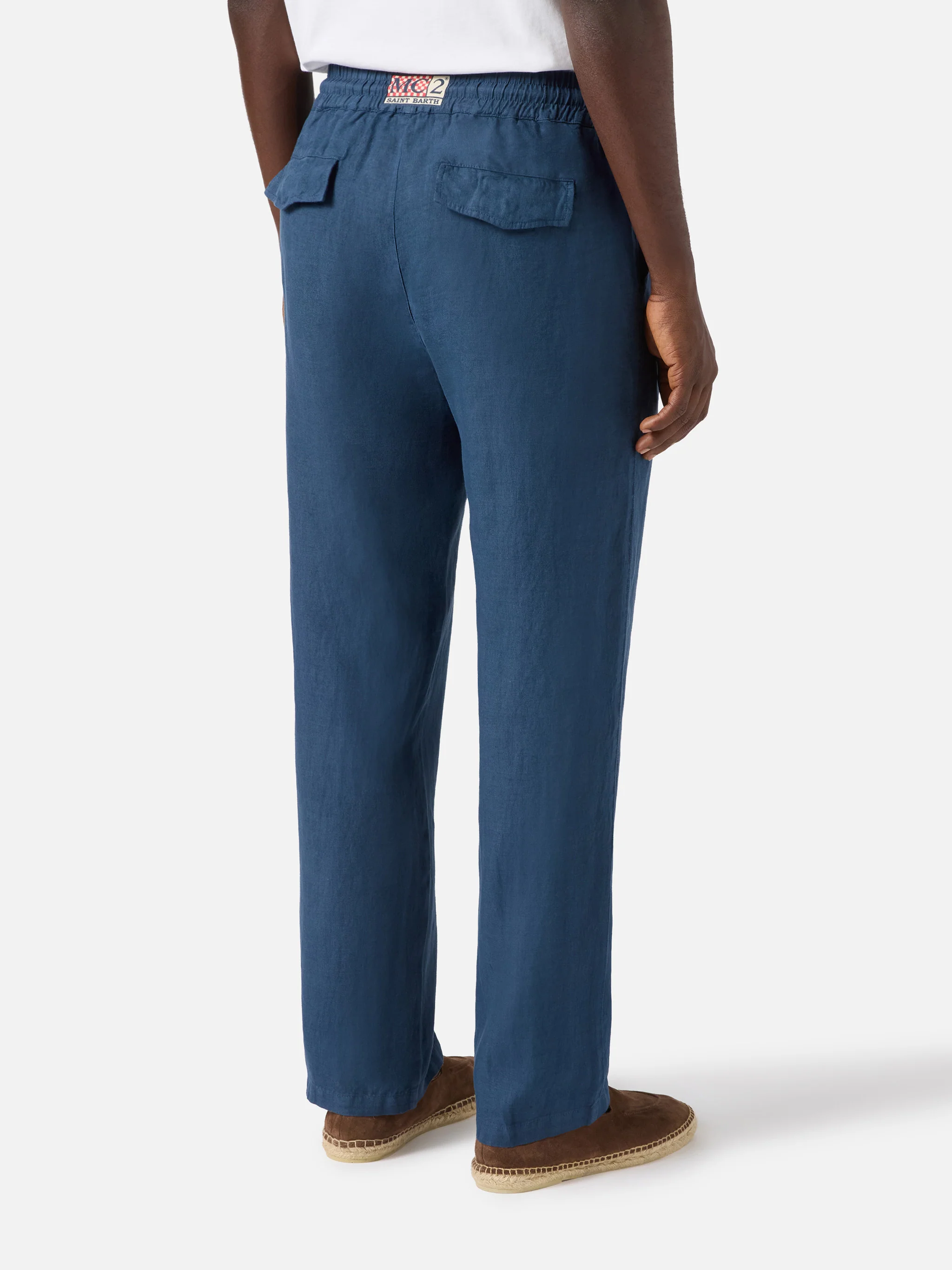 Navy blue brown Calais long pants in pure linen - Image 2