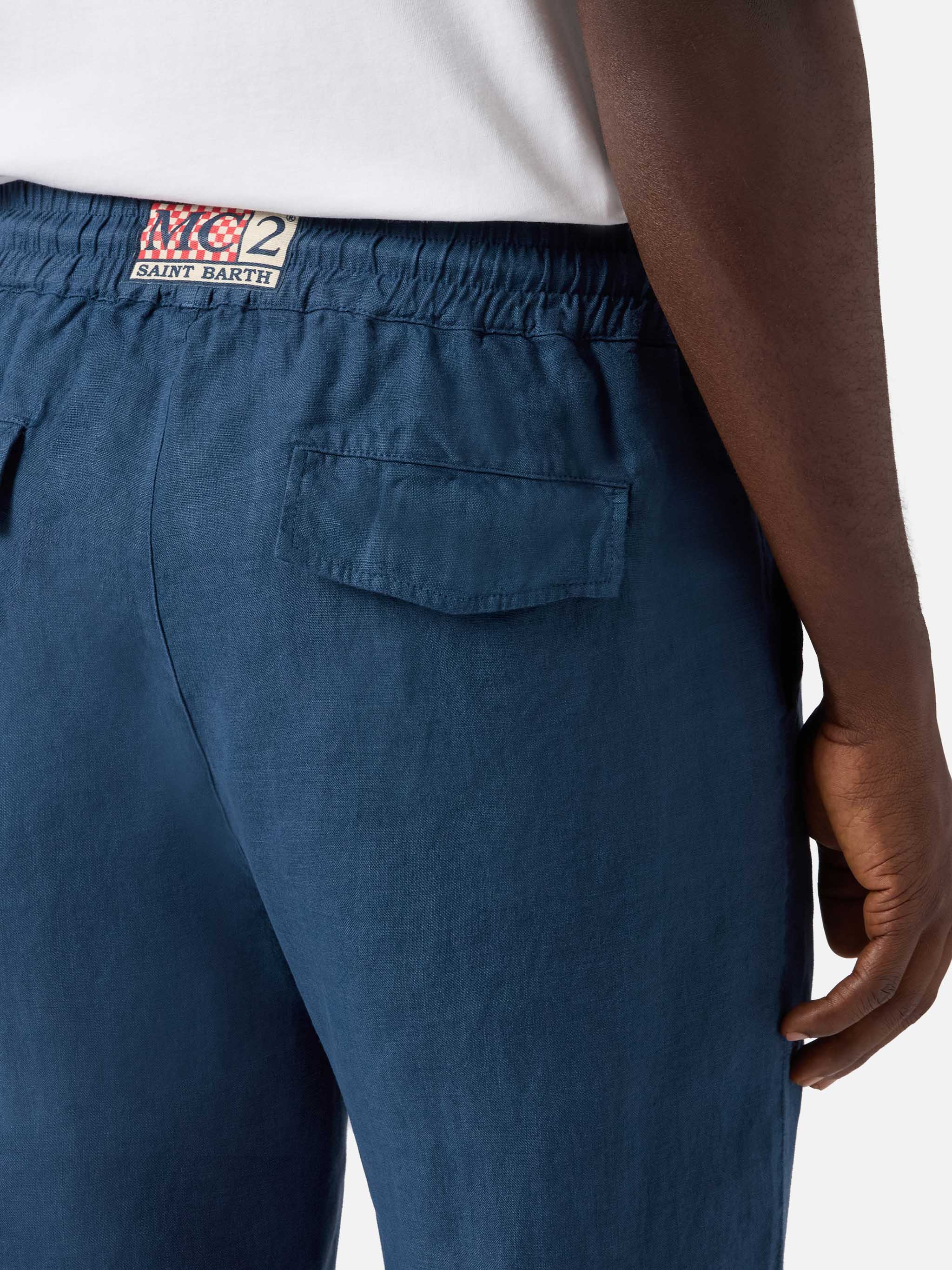 Navy blue brown Calais long pants in pure linen - Image 3