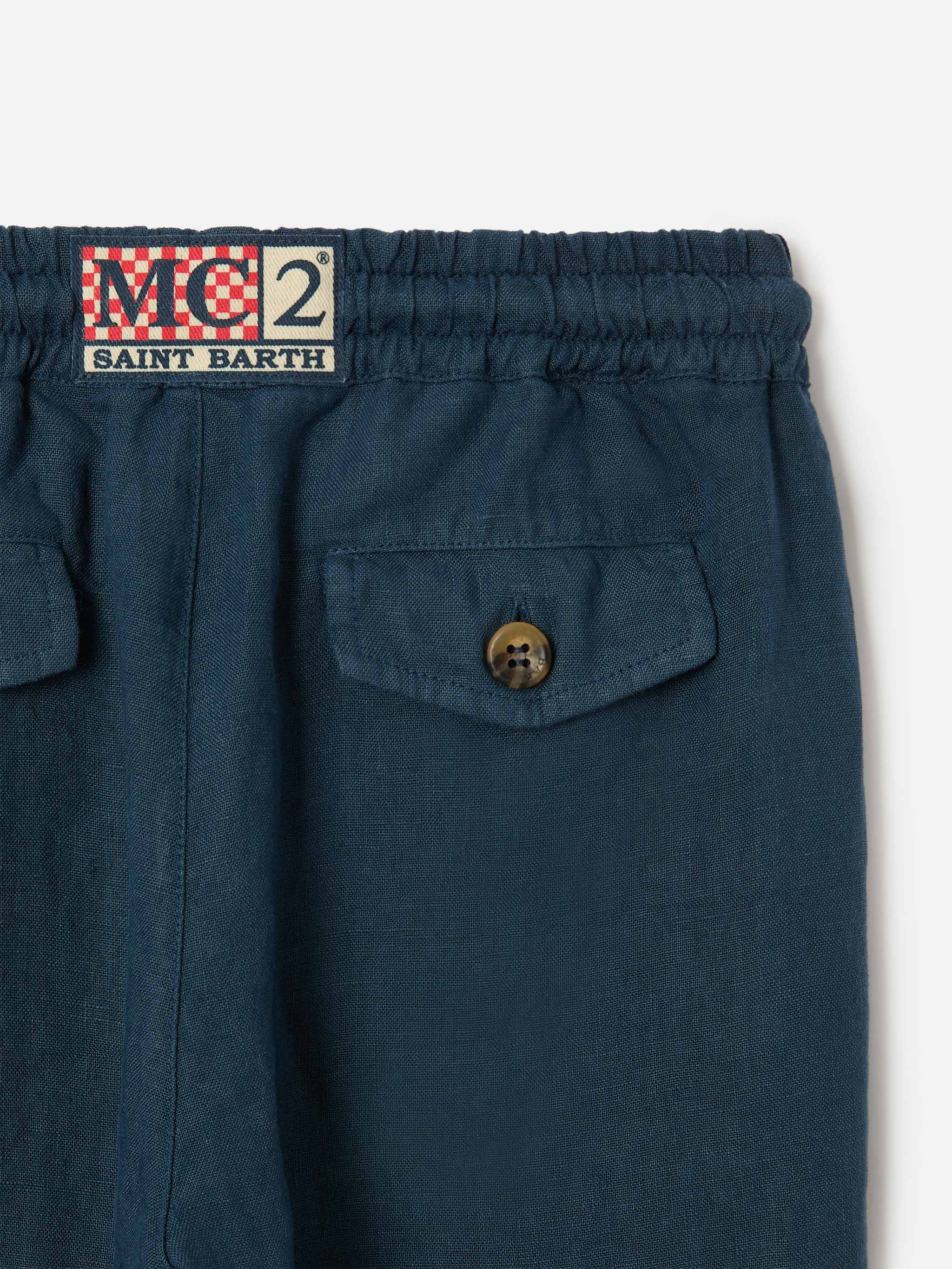 Navy blue Calais Jr pants in linen - Image 2