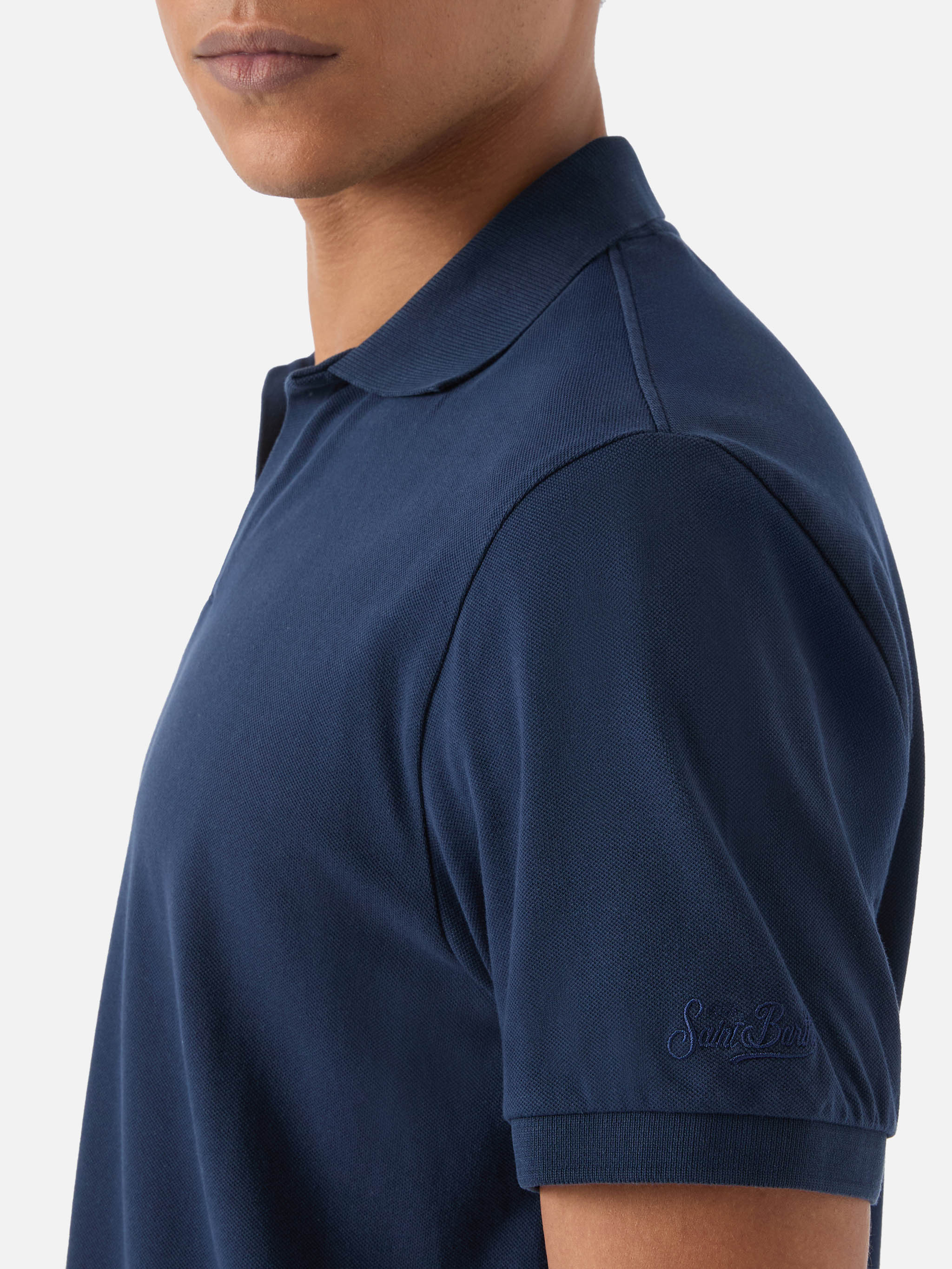 Charles polo in navy blue cotton piquet - Image 4