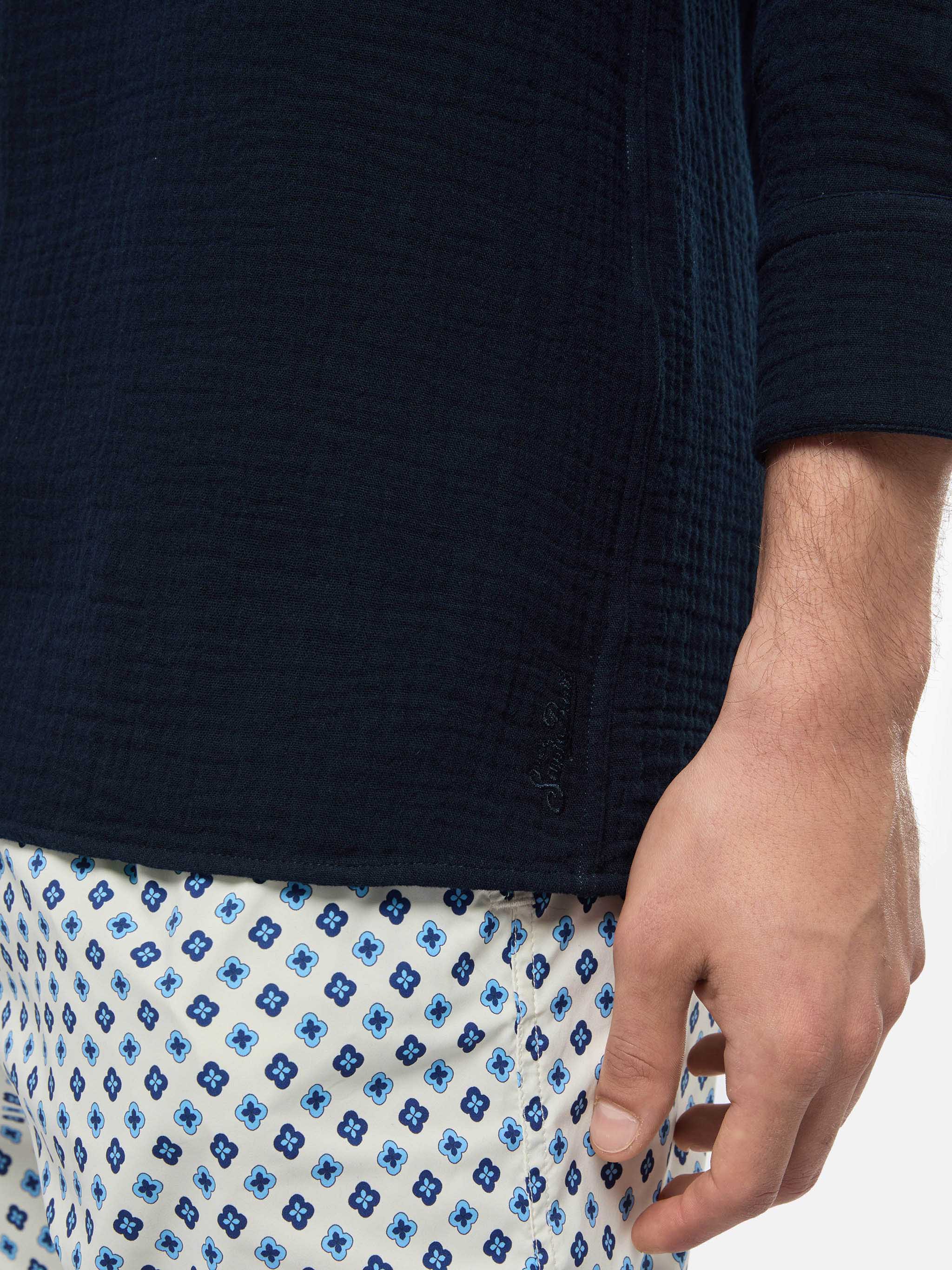 Navy blue cotton gauze polo shirt Ventotene - Image 2