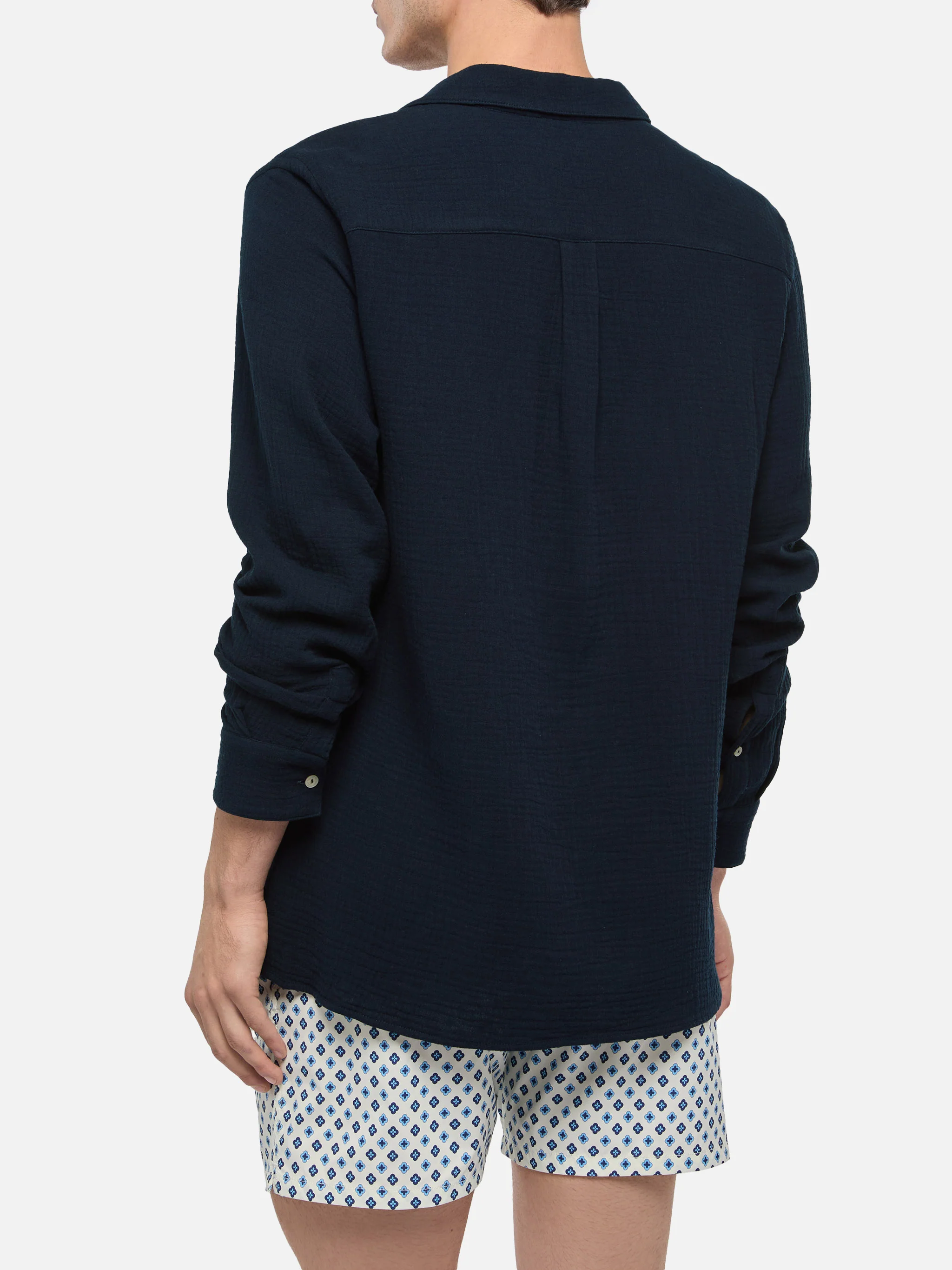 Navy blue cotton gauze polo shirt Ventotene - Image 3