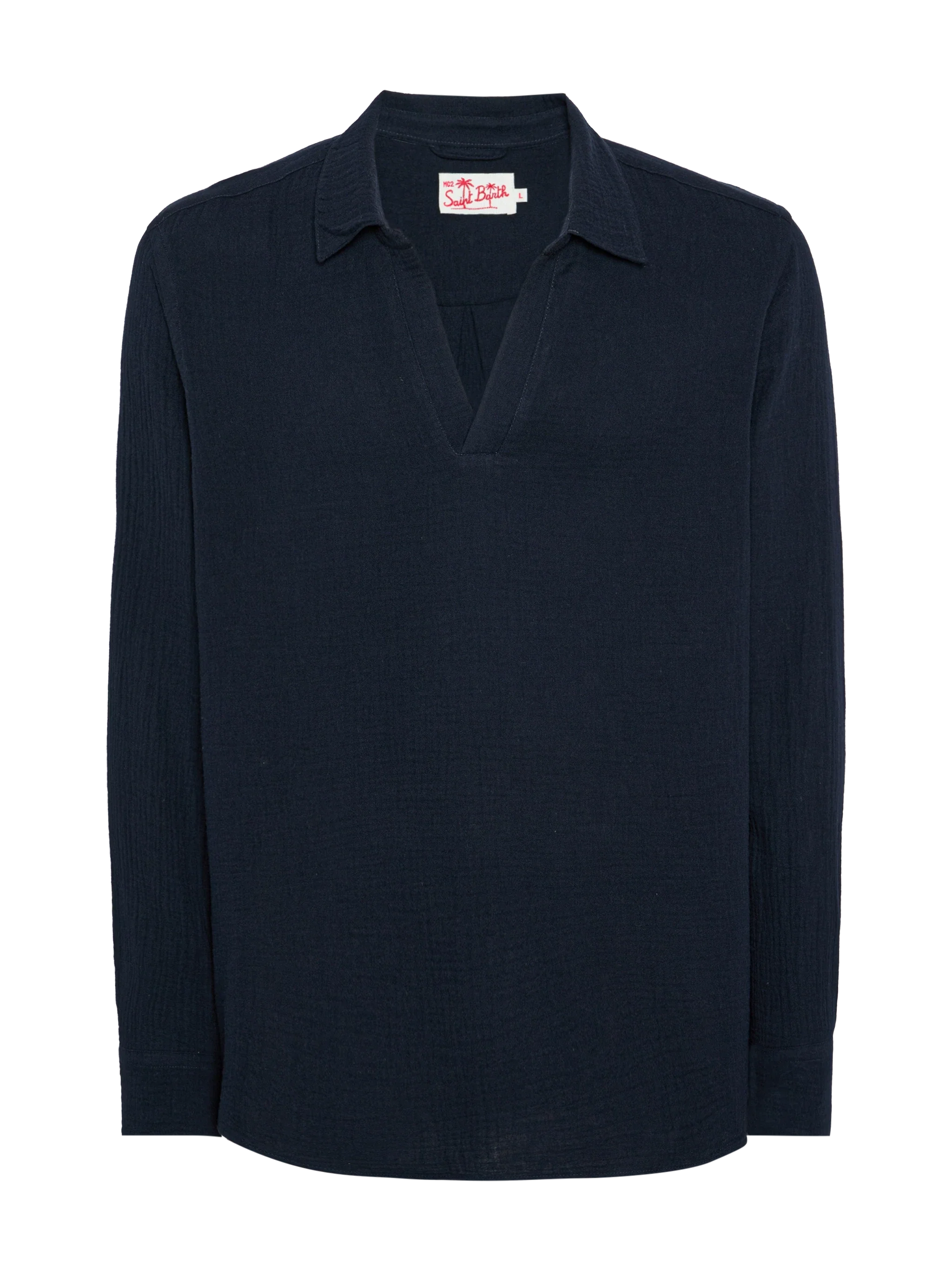 Navy blue cotton gauze polo shirt Ventotene - Image 4