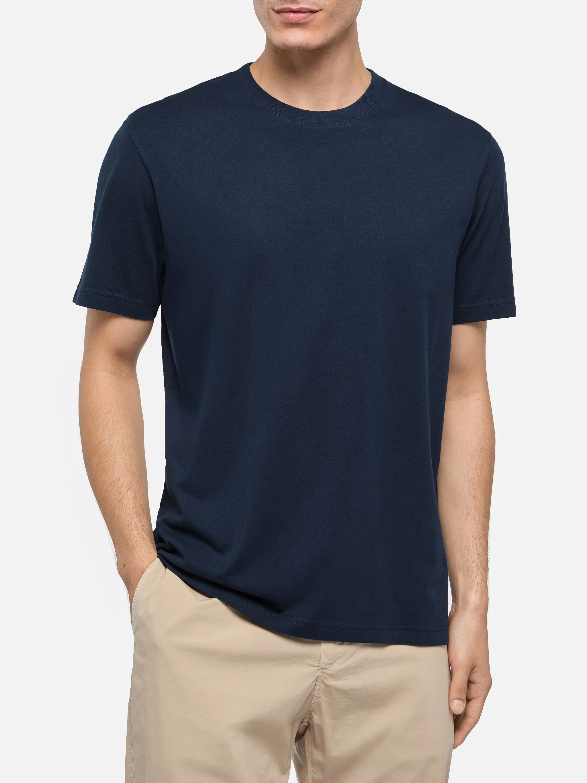 Navy blue cotton jersey t-shirt Dover with St. Barth embroidery - Image 2