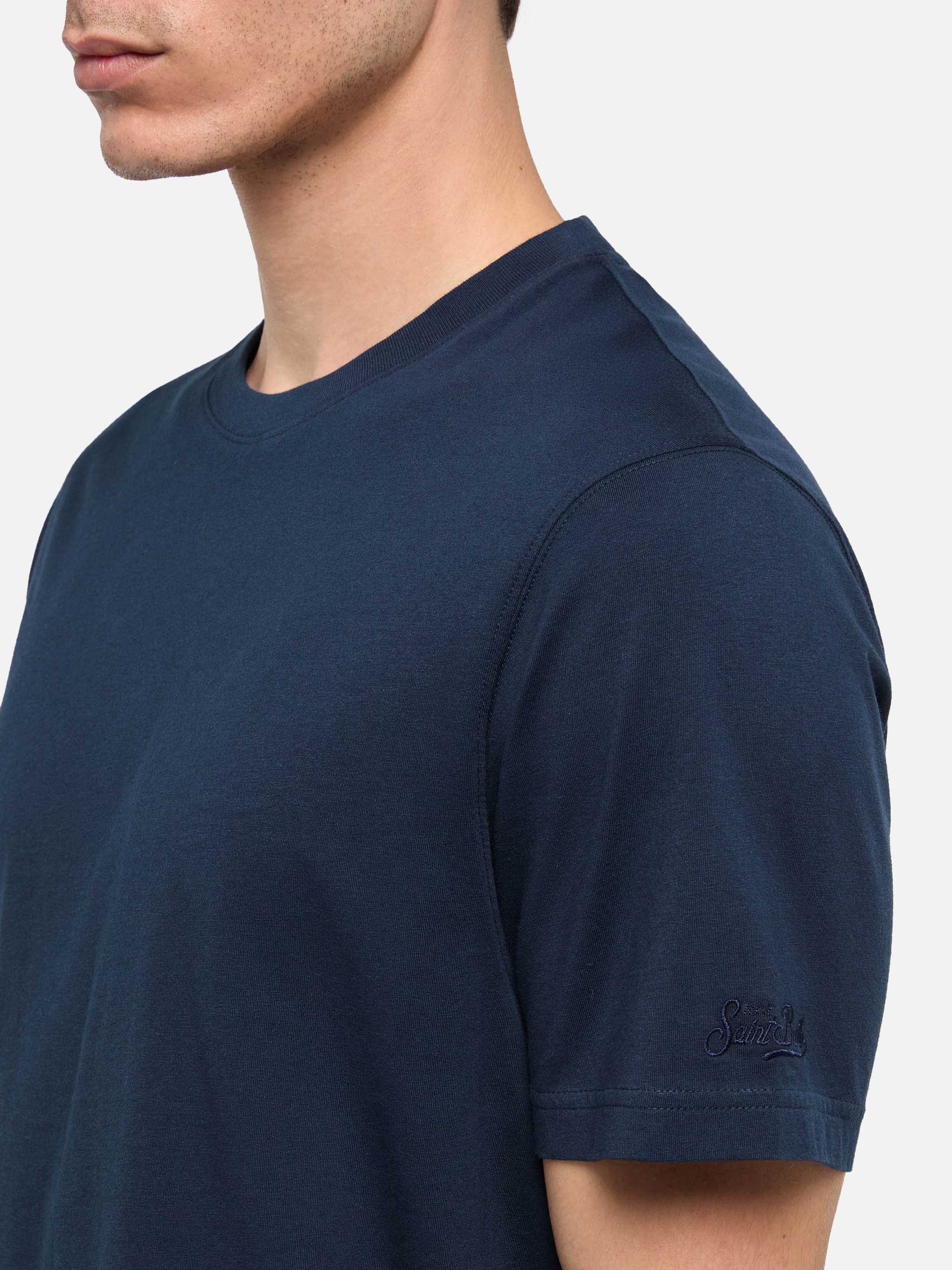 Navy blue cotton jersey t-shirt Dover with St. Barth embroidery - Image 3