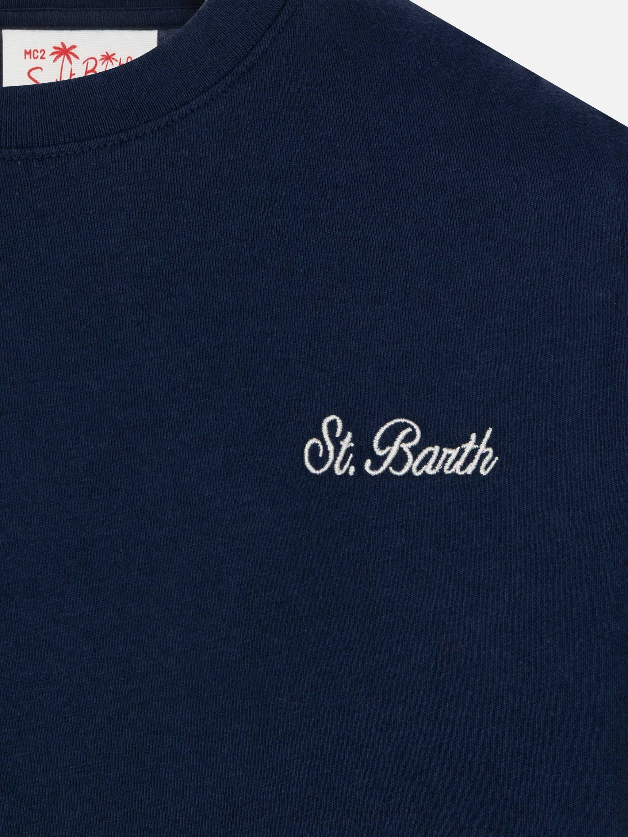 Navy blue cotton jersey t-shirt Dover with St. Barth embroidery - Image 2