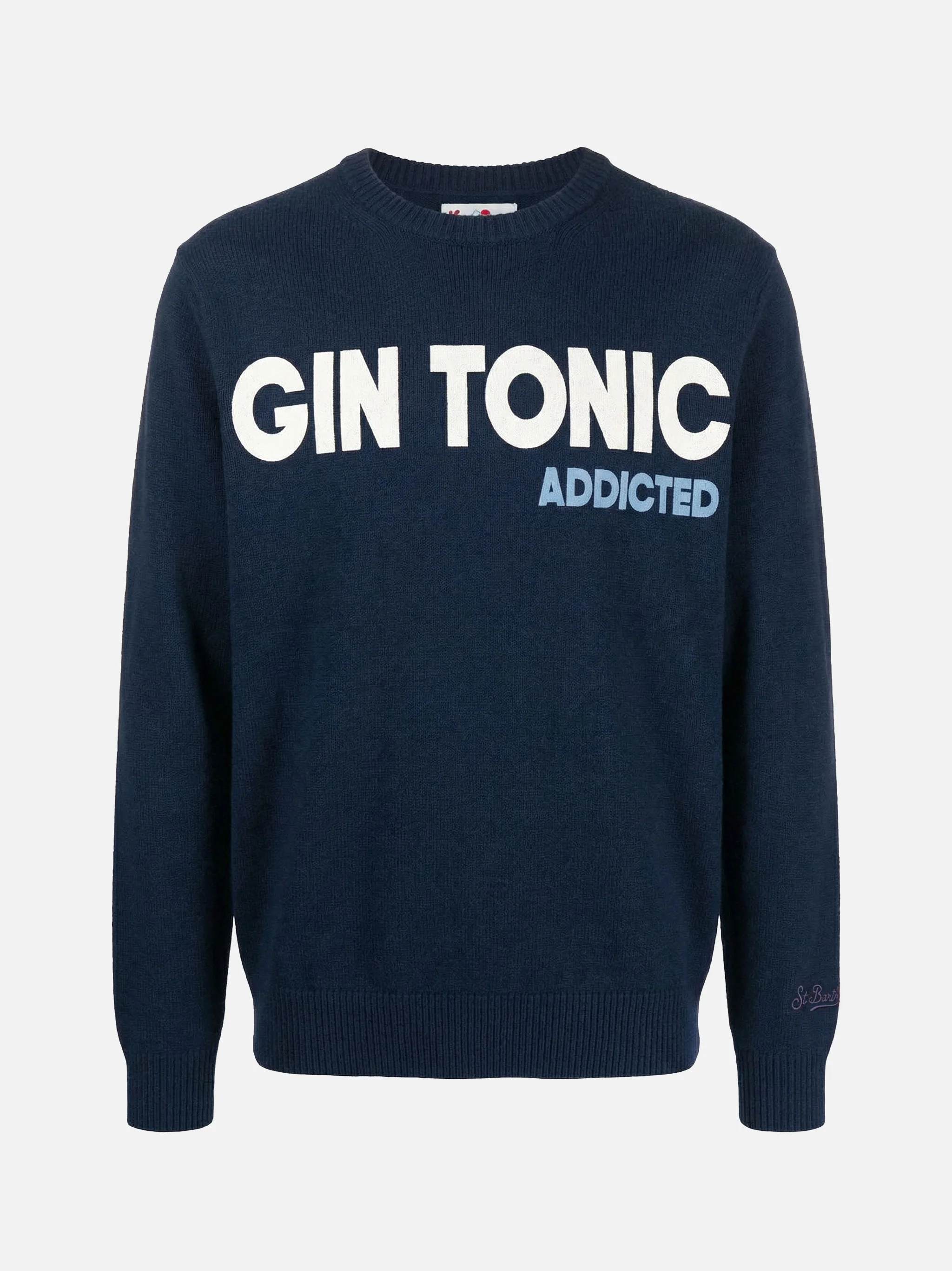 Navy blue crewneck Heron with Gin tonic addicted jacquard - Image 3