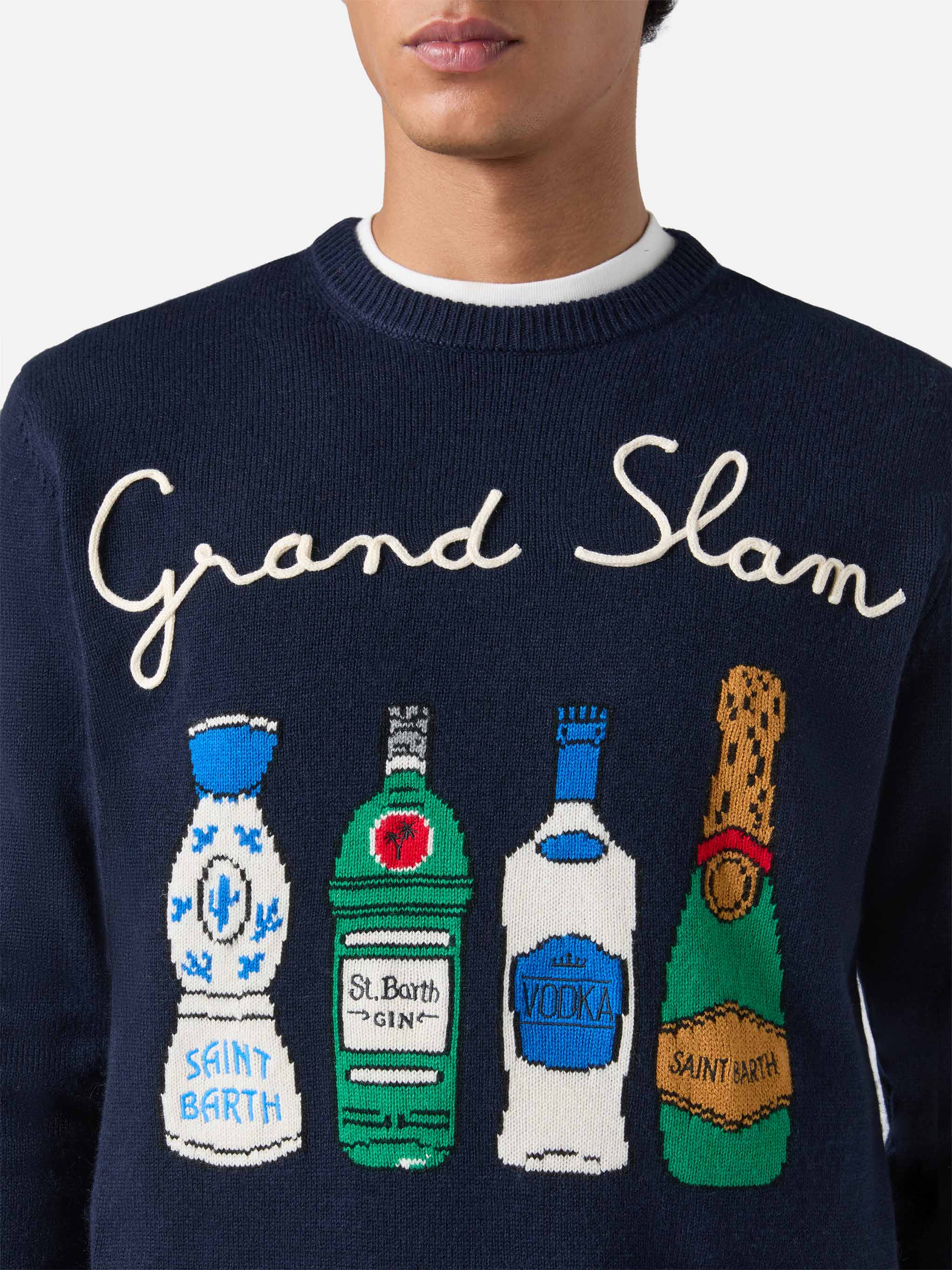 Navy blue crewneck Heron with Grand Slam embroidery - Image 2