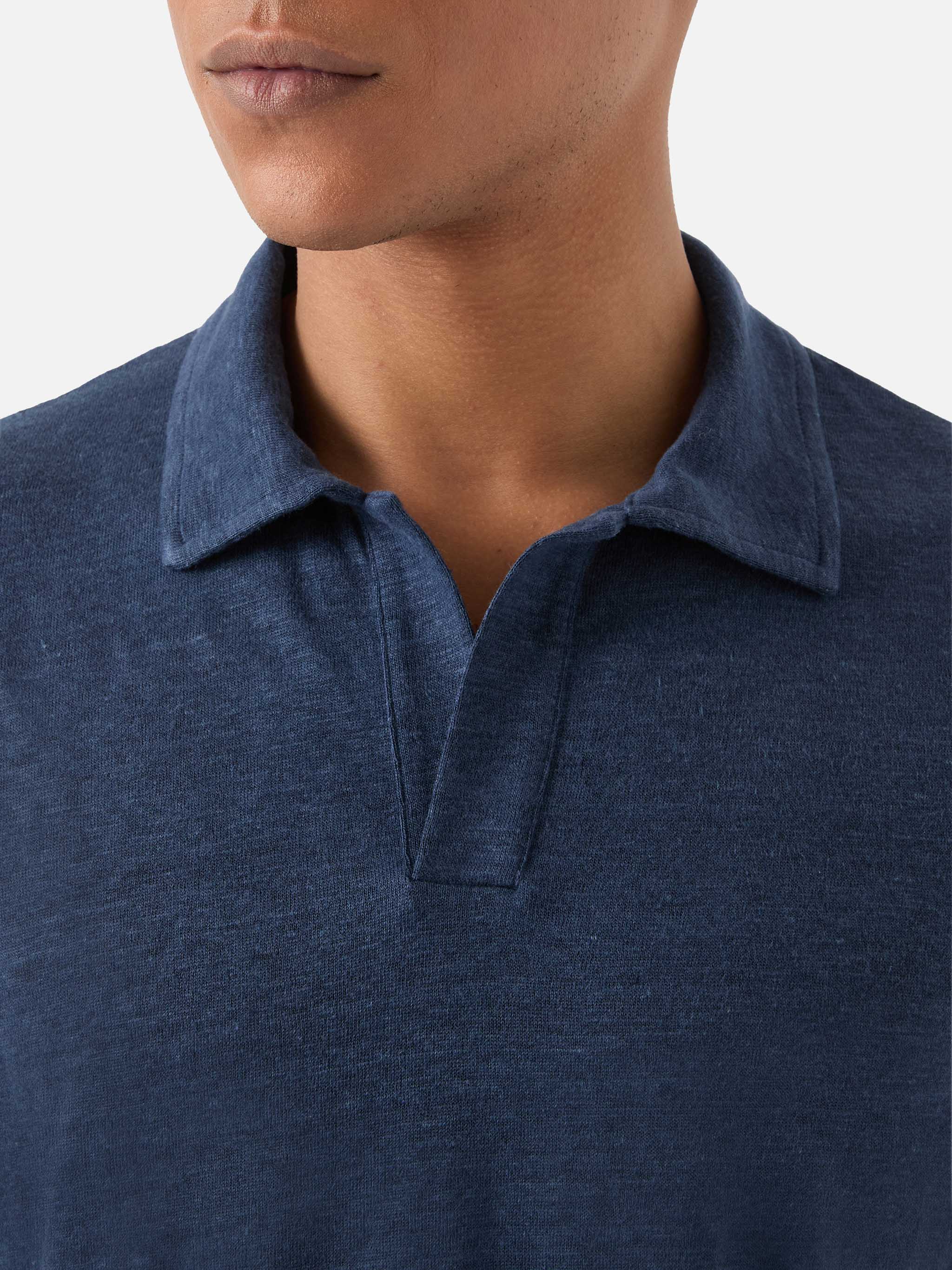 Navy blue Fraser polo in pure linen - Image 2
