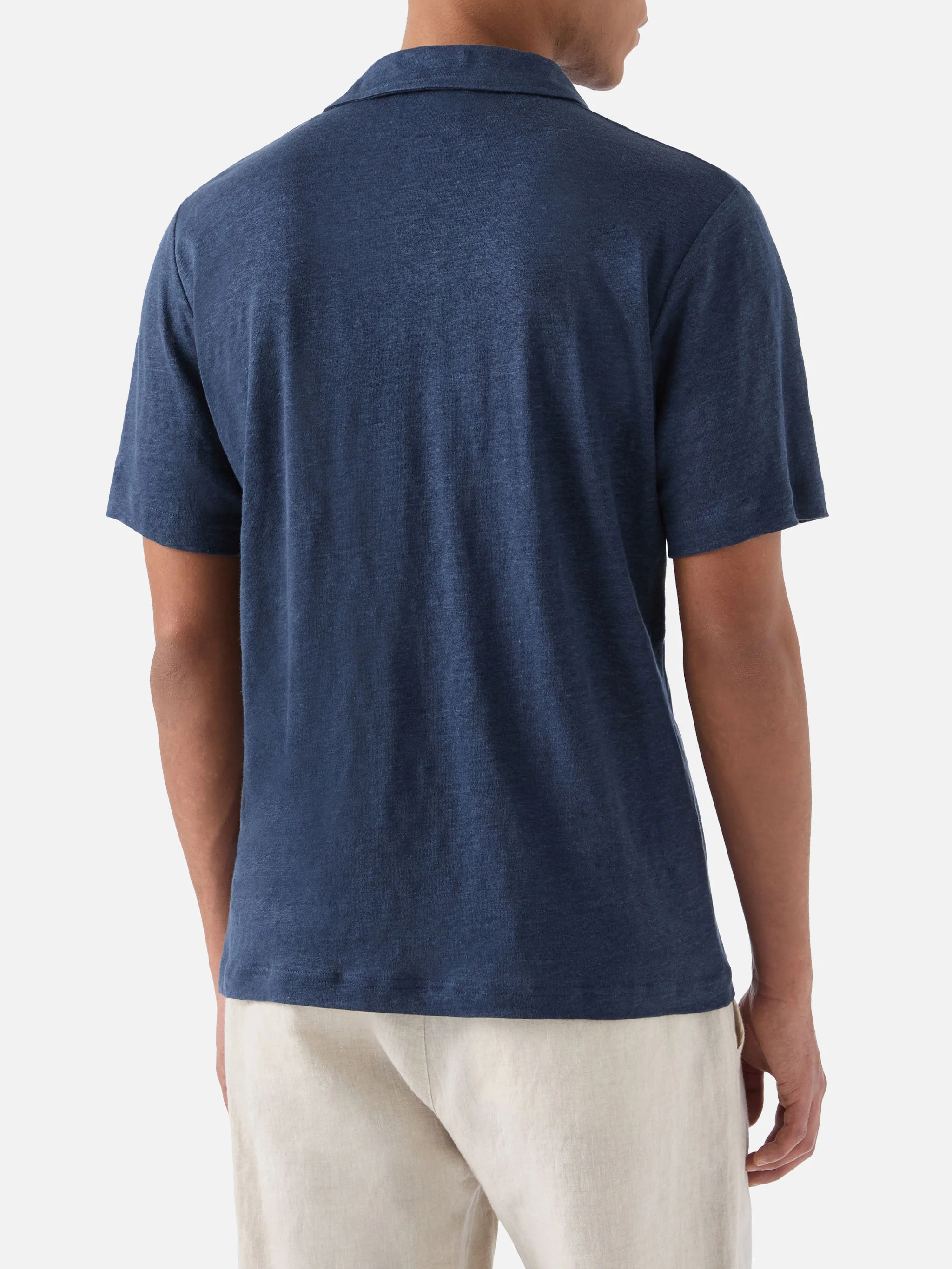 Navy blue Fraser polo in pure linen - Image 3