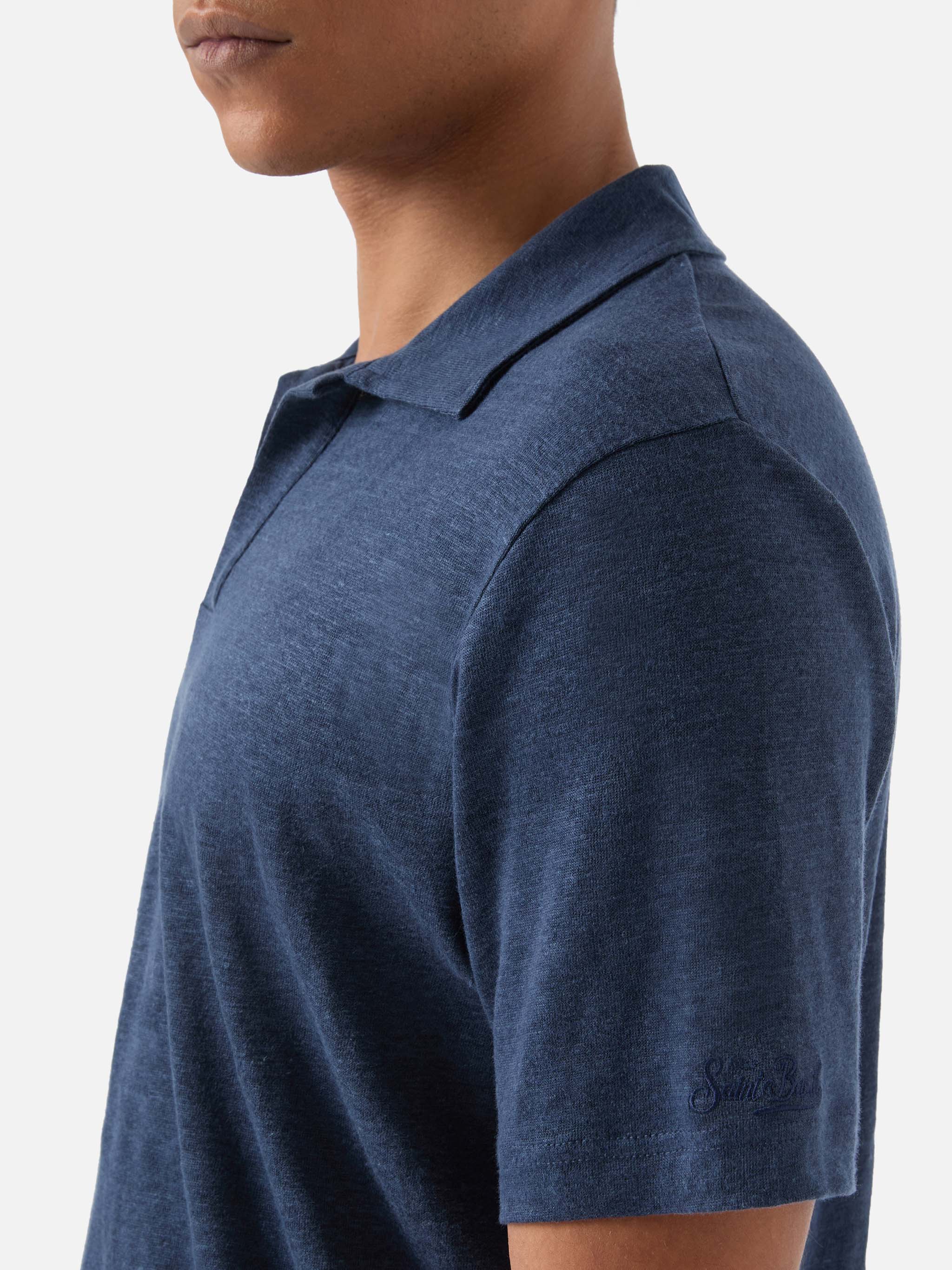 Navy blue Fraser polo in pure linen - Image 4