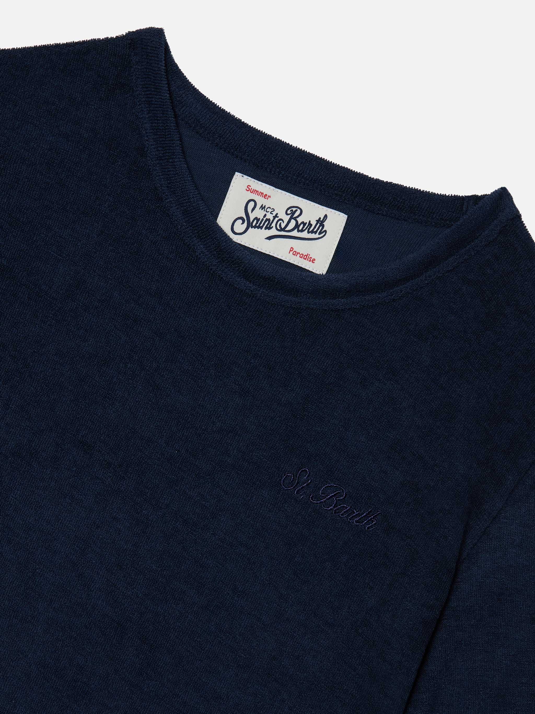 Navy blue Gary Jr t-shirt in terry-effect fabric with embroidered logo - Image 2