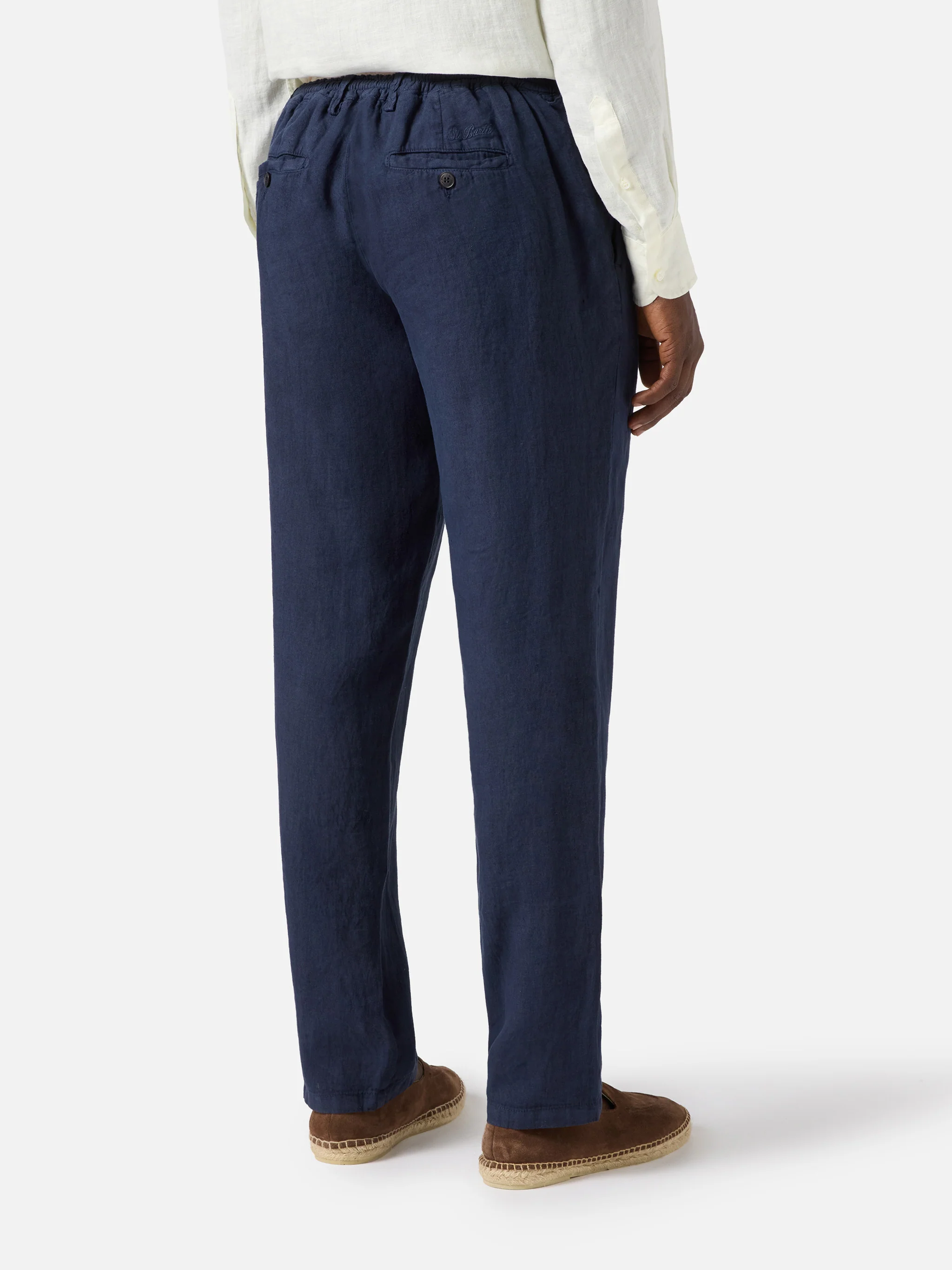 Navy blue Havier long long pants in pure linen - Image 2