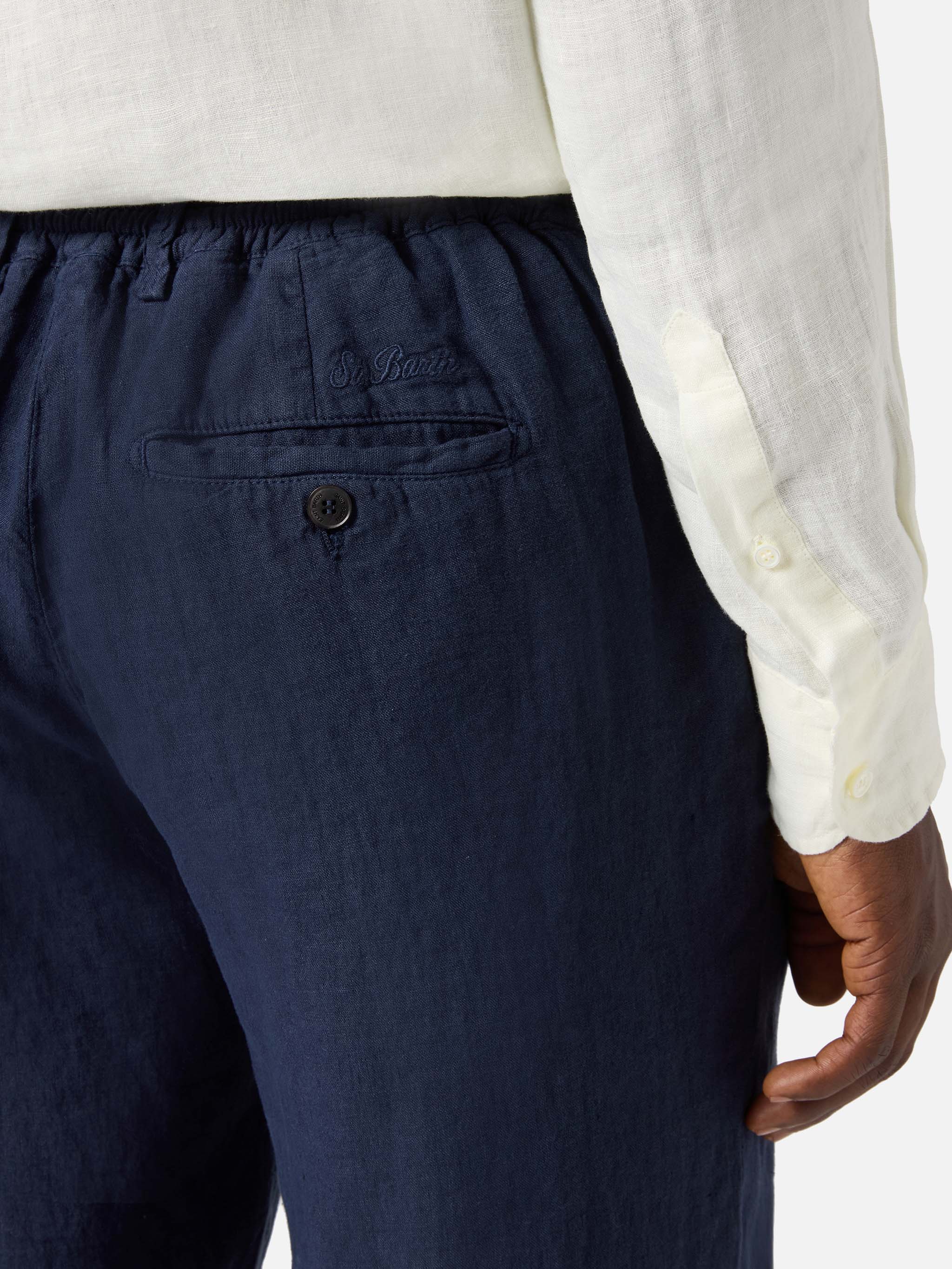 Navy blue Havier long long pants in pure linen - Image 3