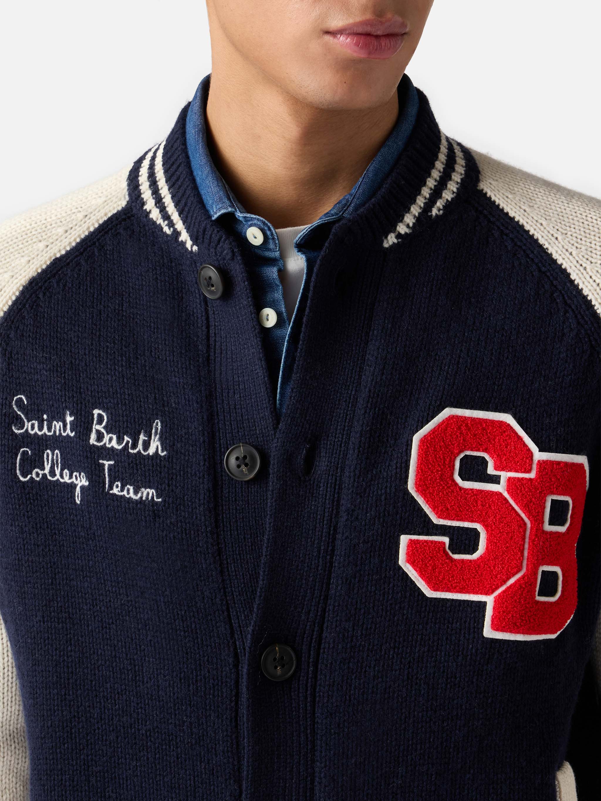 Navy blue knit bomber college style Benjamin - Image 2