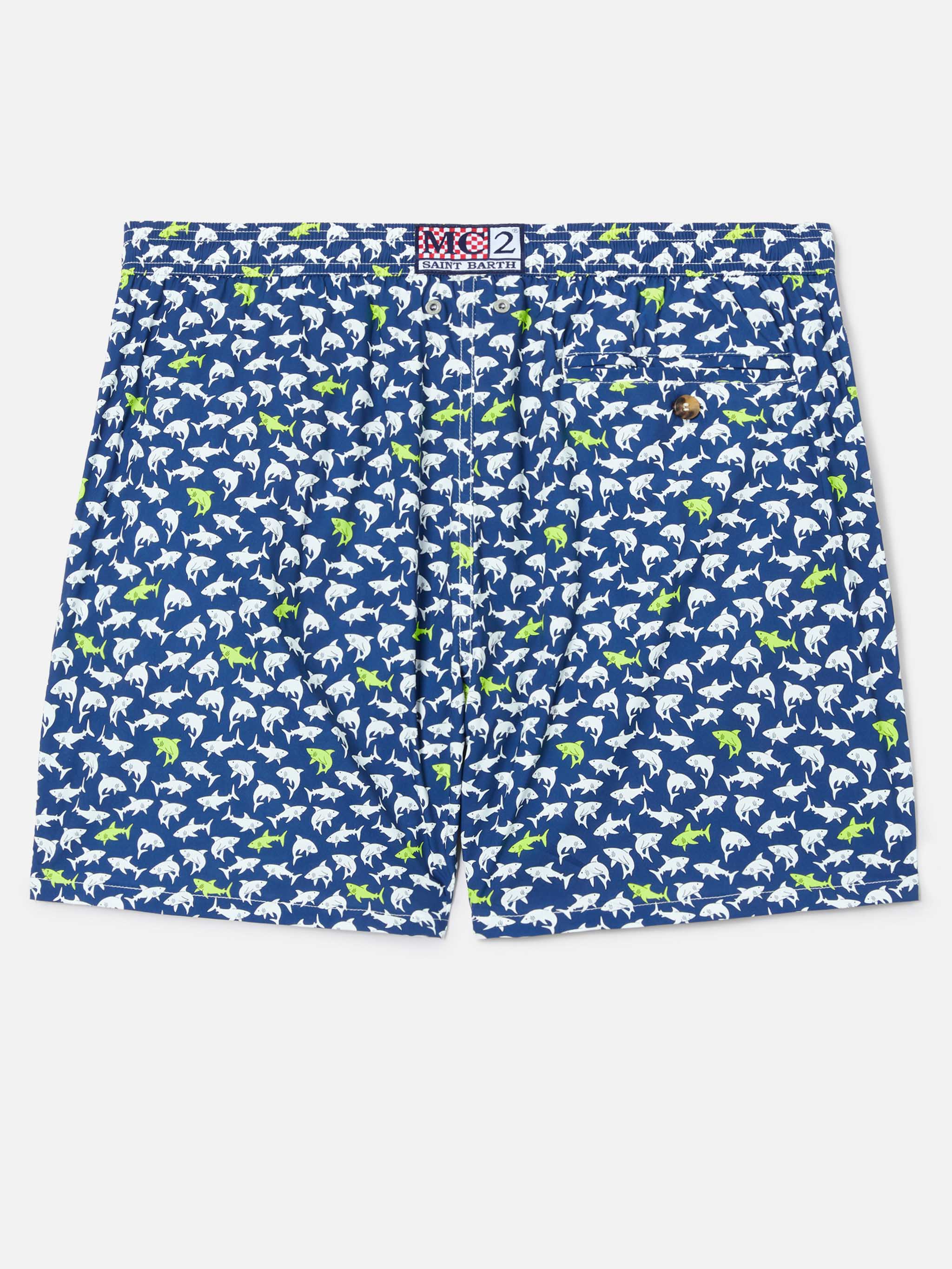 Navy blue Lighting Micro swim shorts with all-over shark print - Image 2