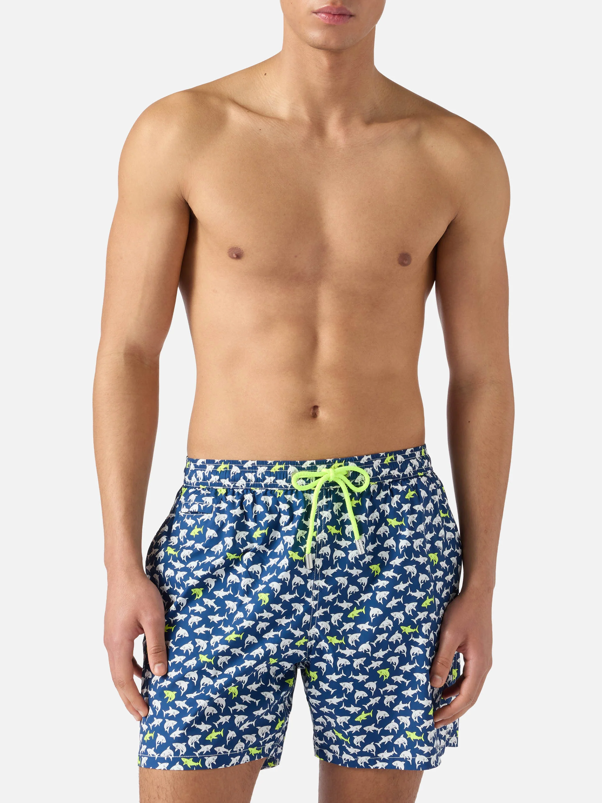 Navy blue Lighting Micro swim shorts with all-over shark print - Image 3