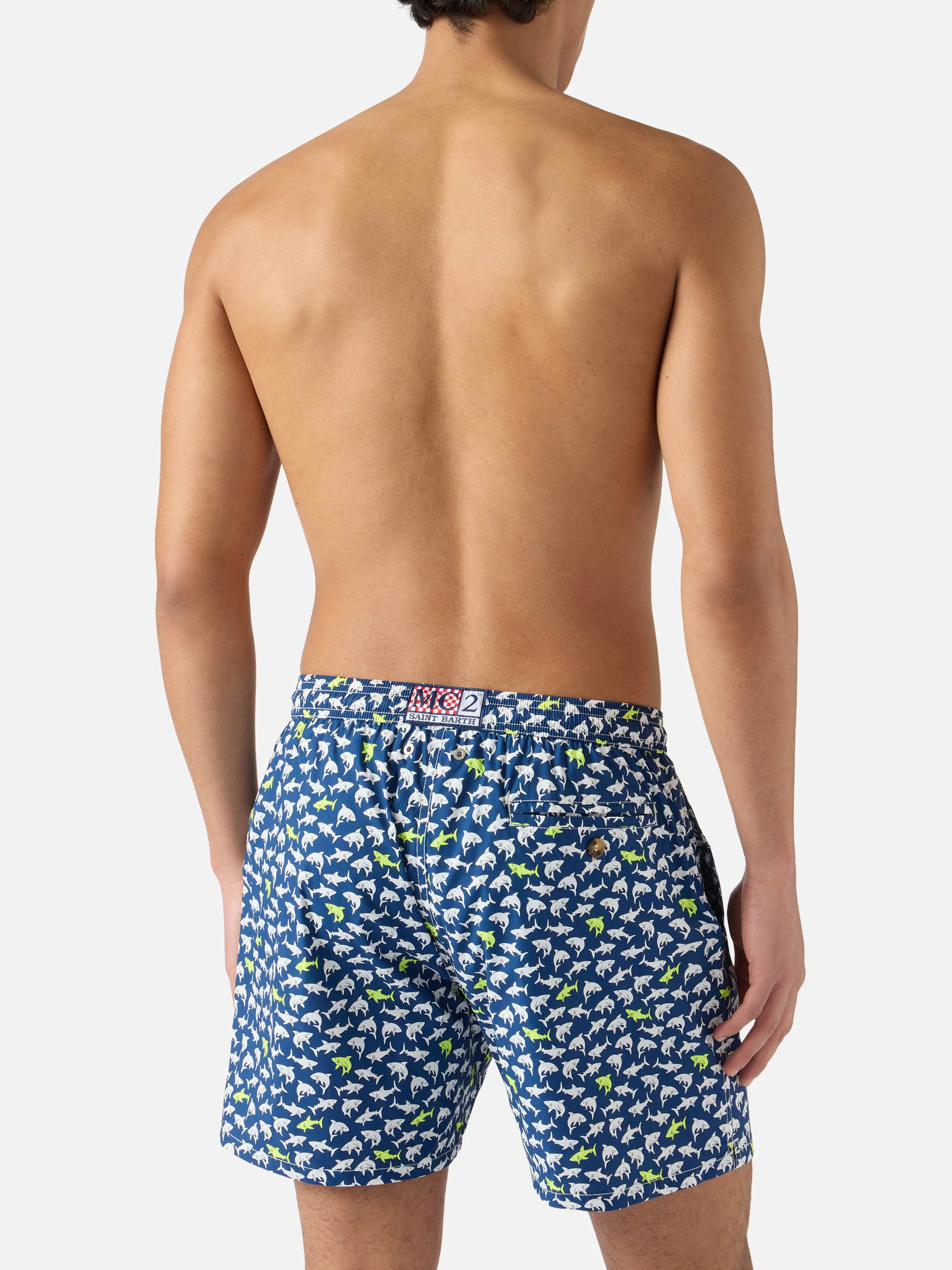 Navy blue Lighting Micro swim shorts with all-over shark print - Image 5