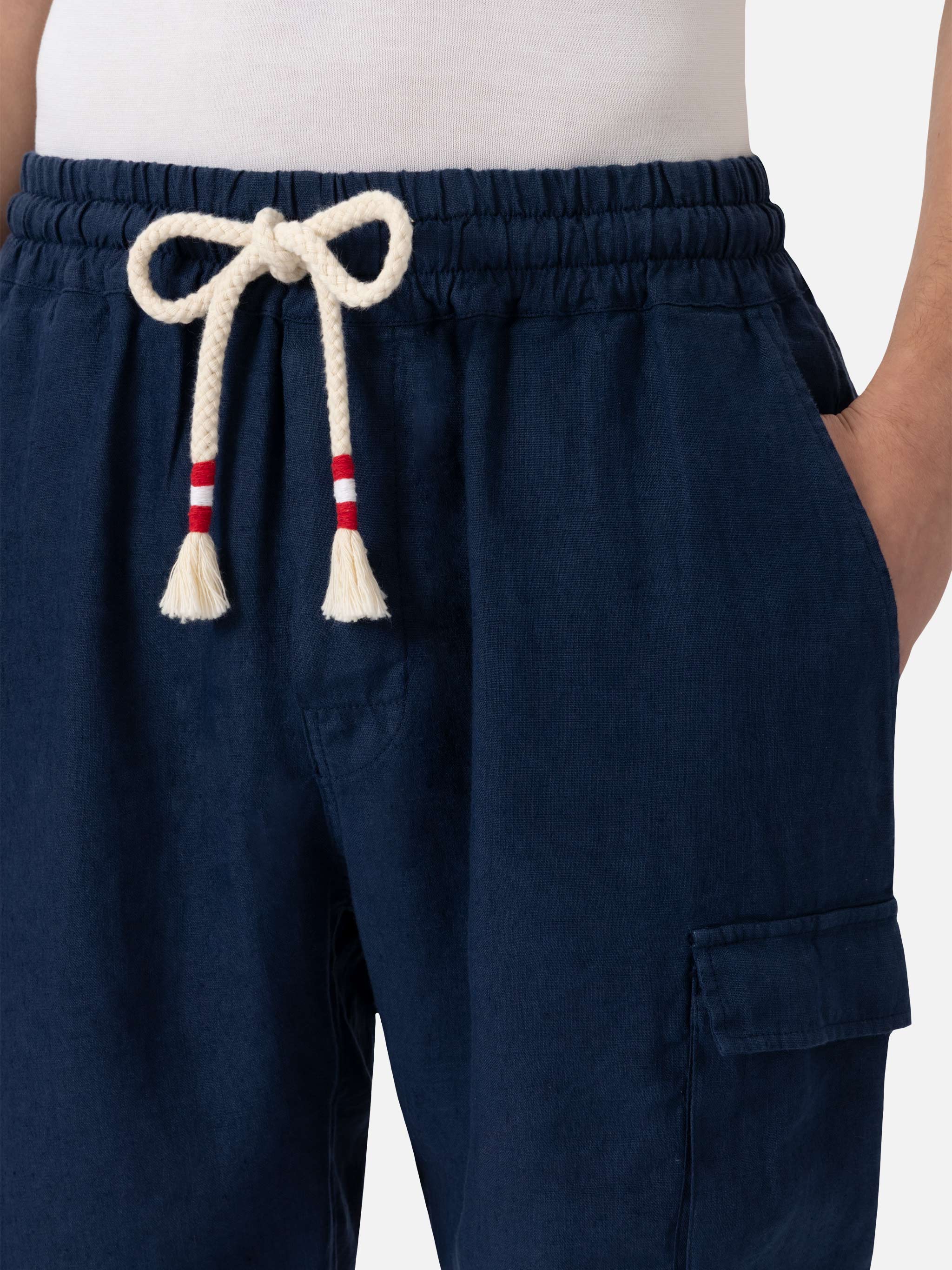 Navy blue linen bermuda Marseille - Image 3