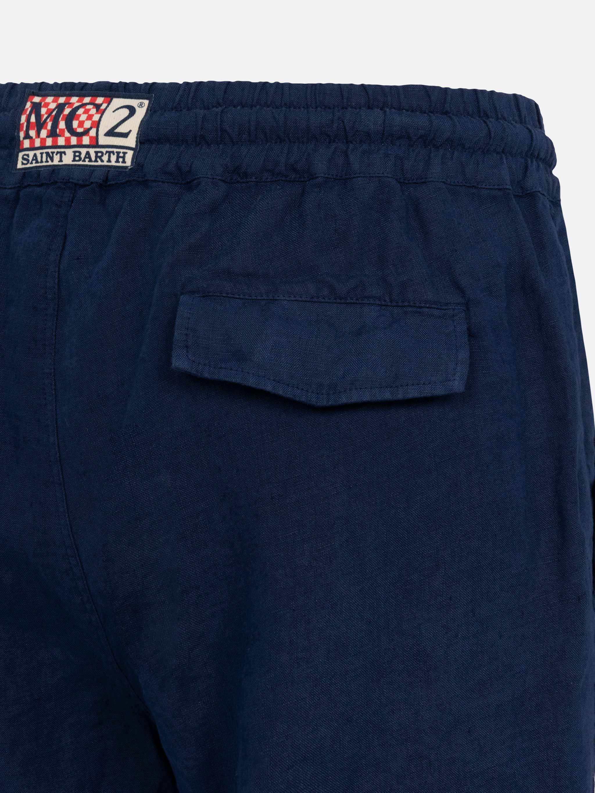 Navy blue linen bermuda Marseille - Image 6