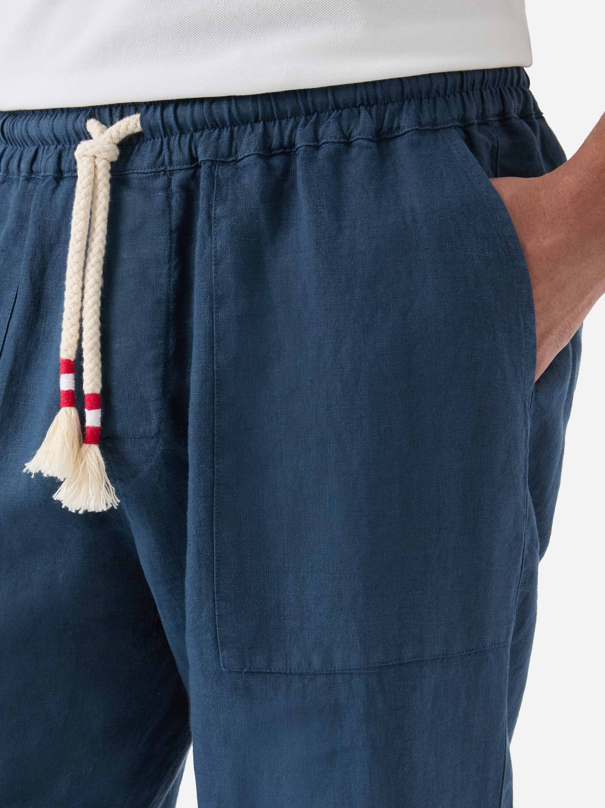 Navy blue linen pants Calais with drawstring - Image 2