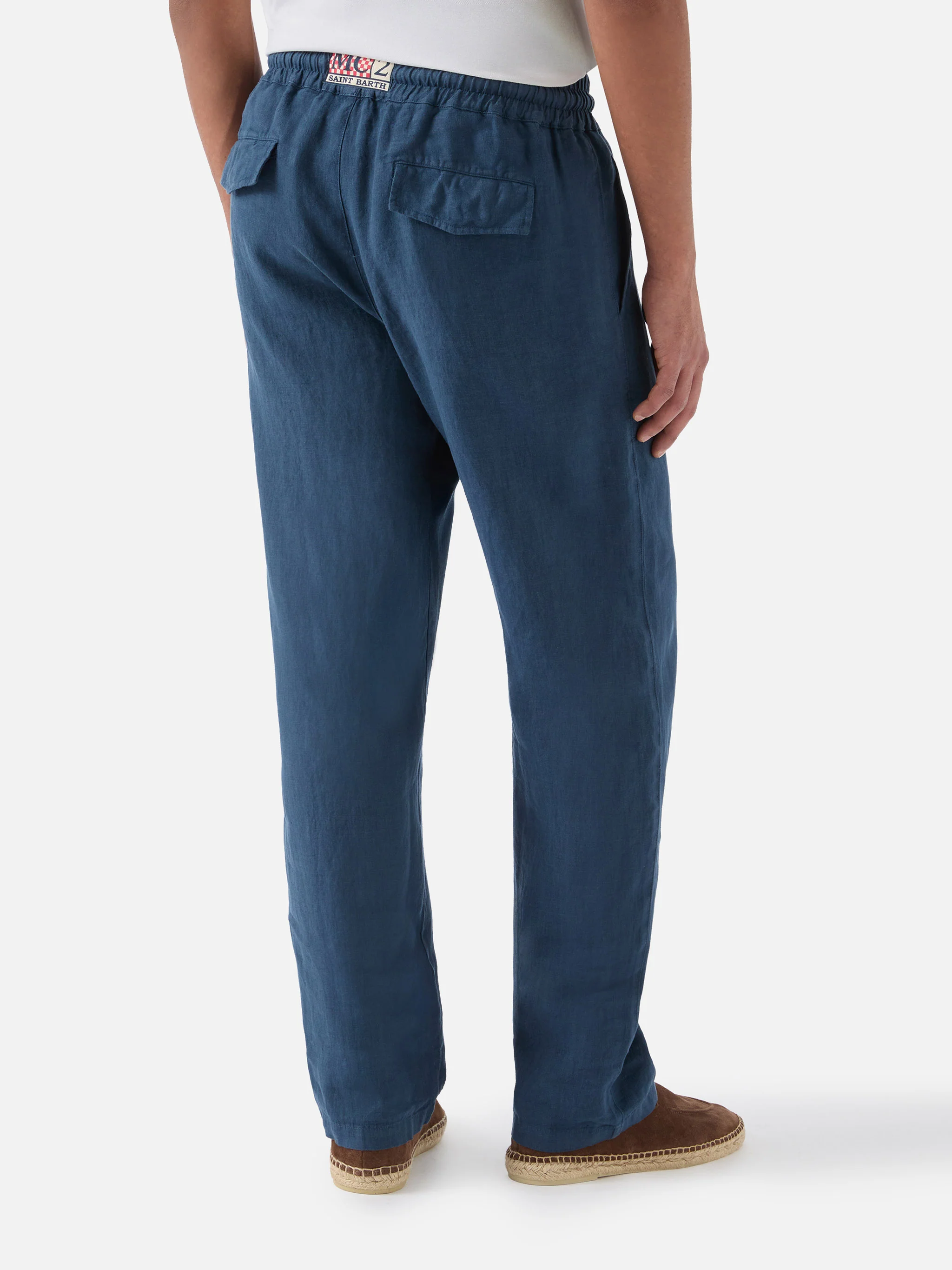 Navy blue linen pants Calais with drawstring - Image 3