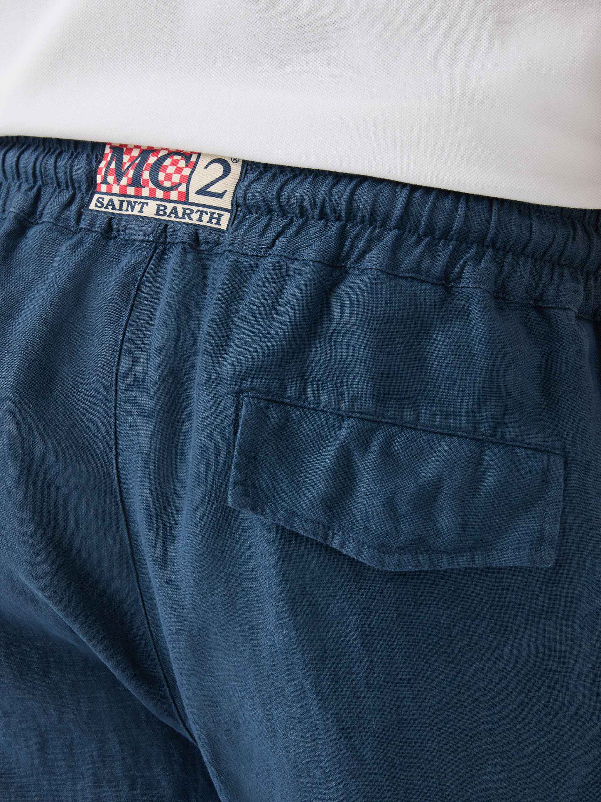 Navy blue linen pants Calais with drawstring - Image 4
