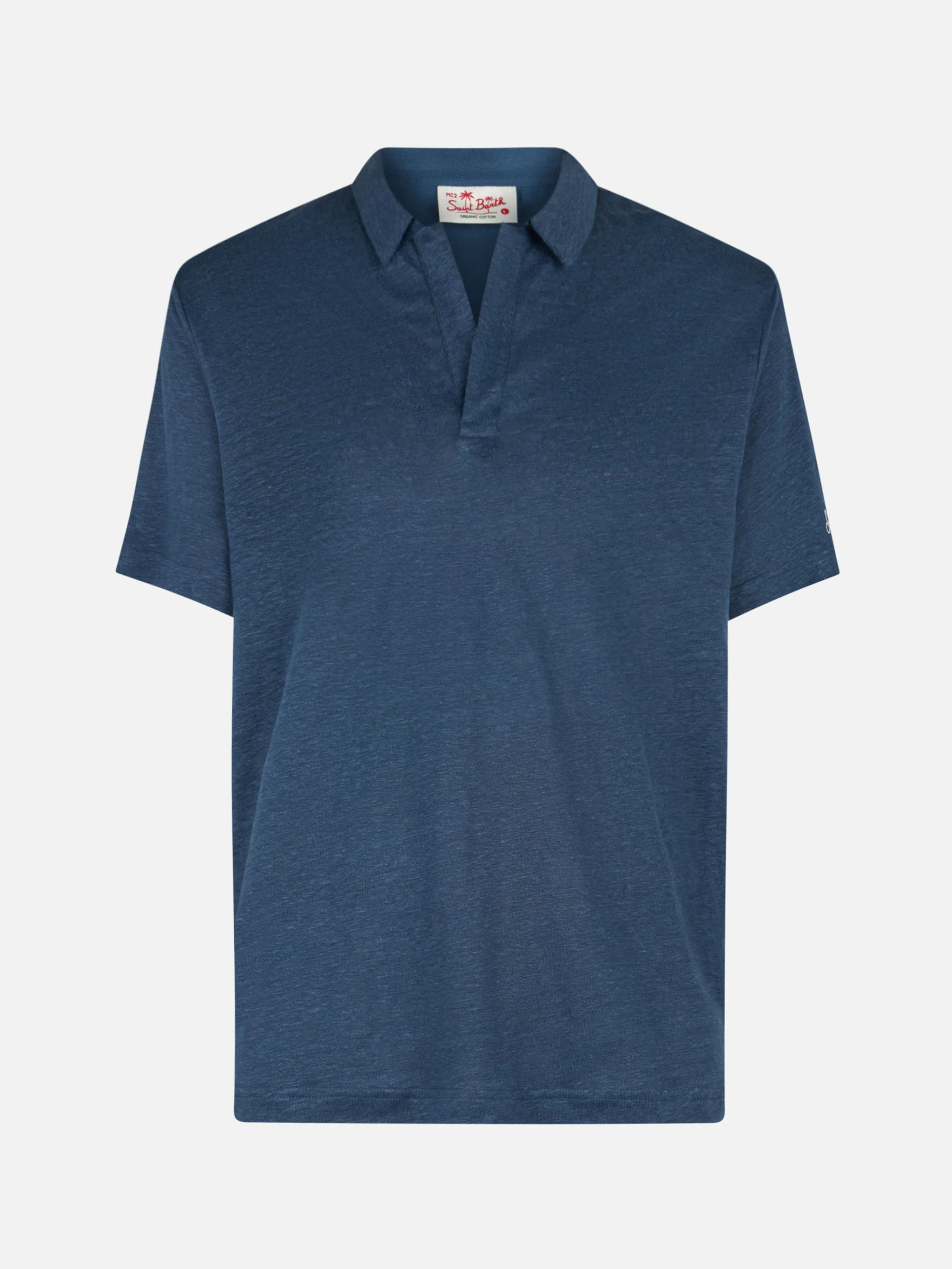 Navy blue linen buttonless polo shirt Fraser - Image 4