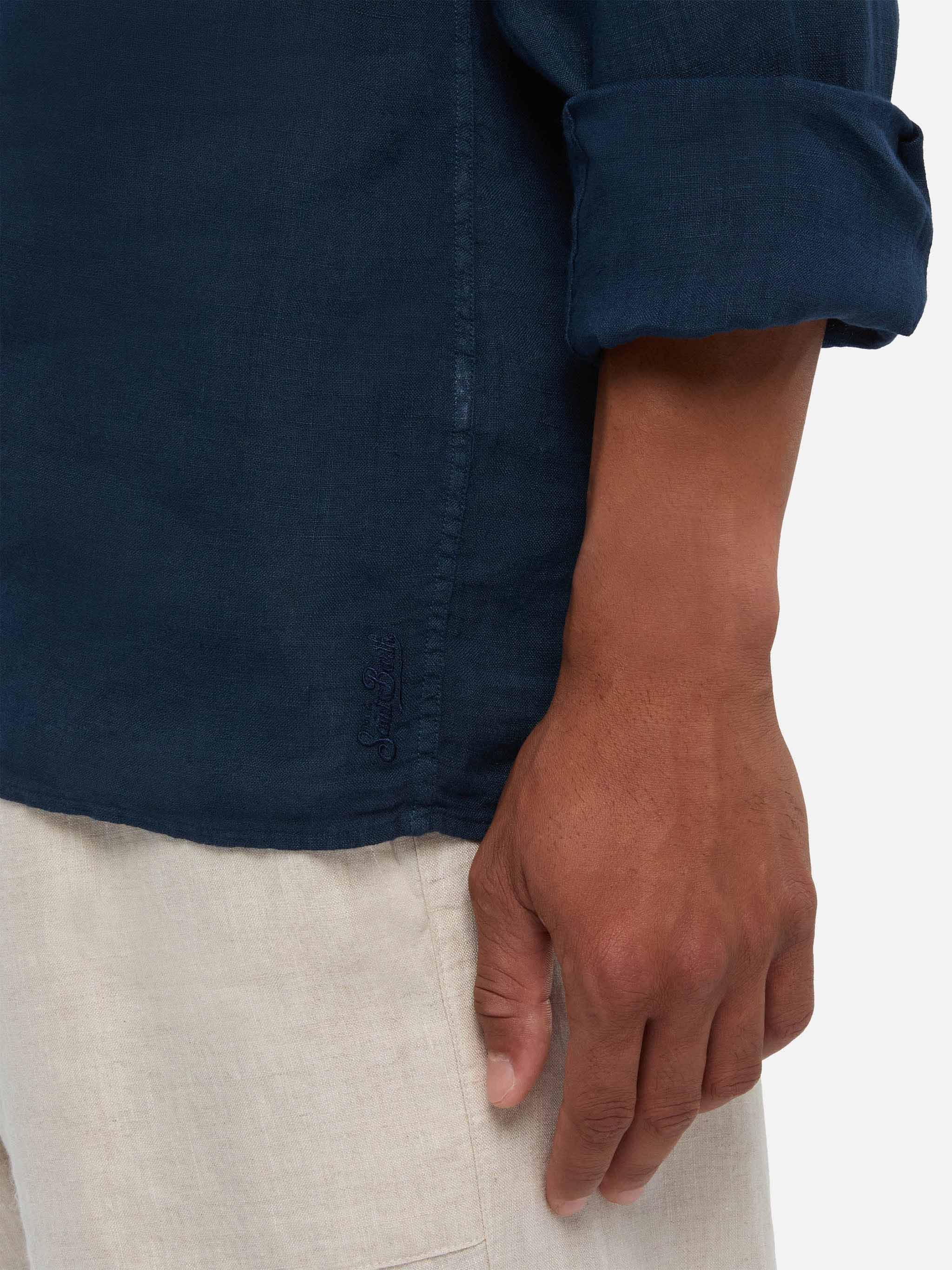 Navy blue linen polo shirt Ventotene - Image 2