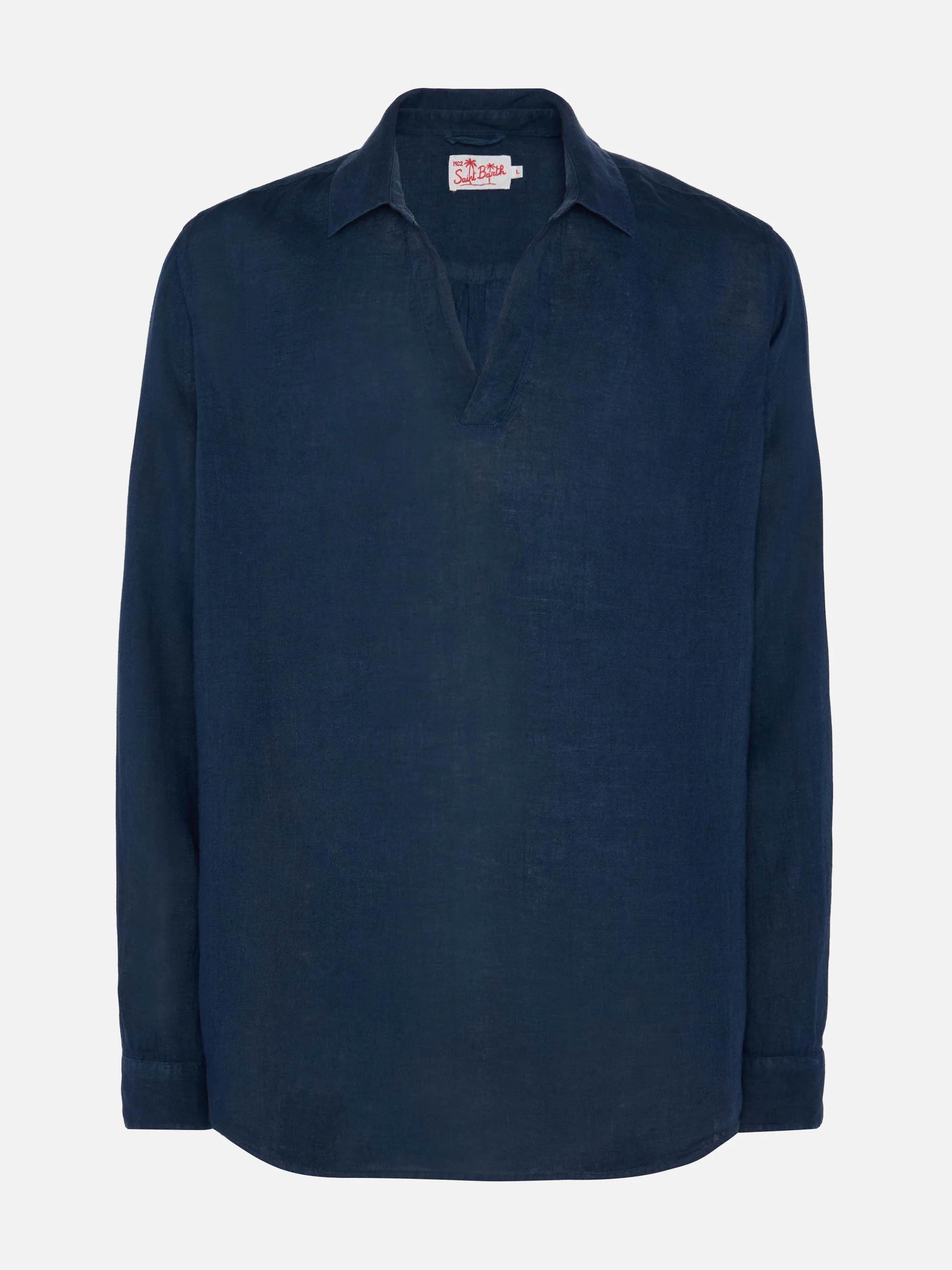 Navy blue linen polo shirt Ventotene - Image 4