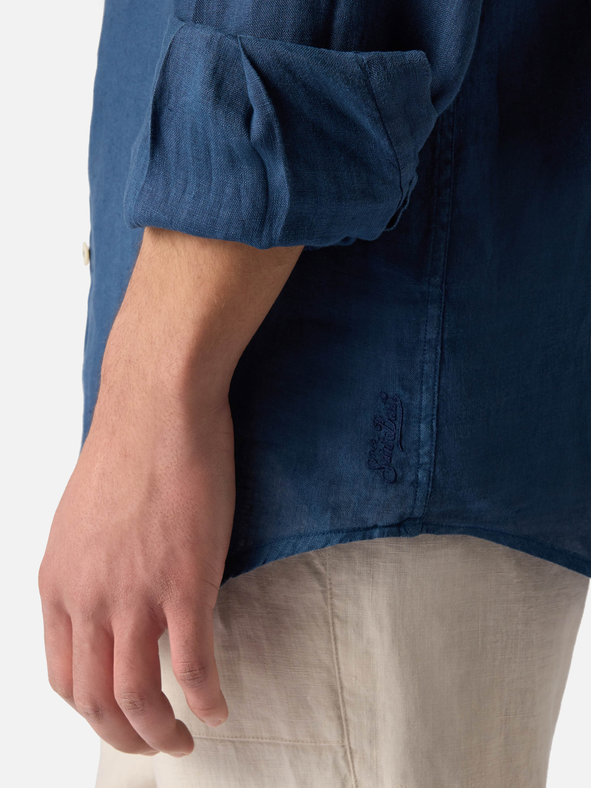 Navy blue linen shirt Pamplona - Image 3