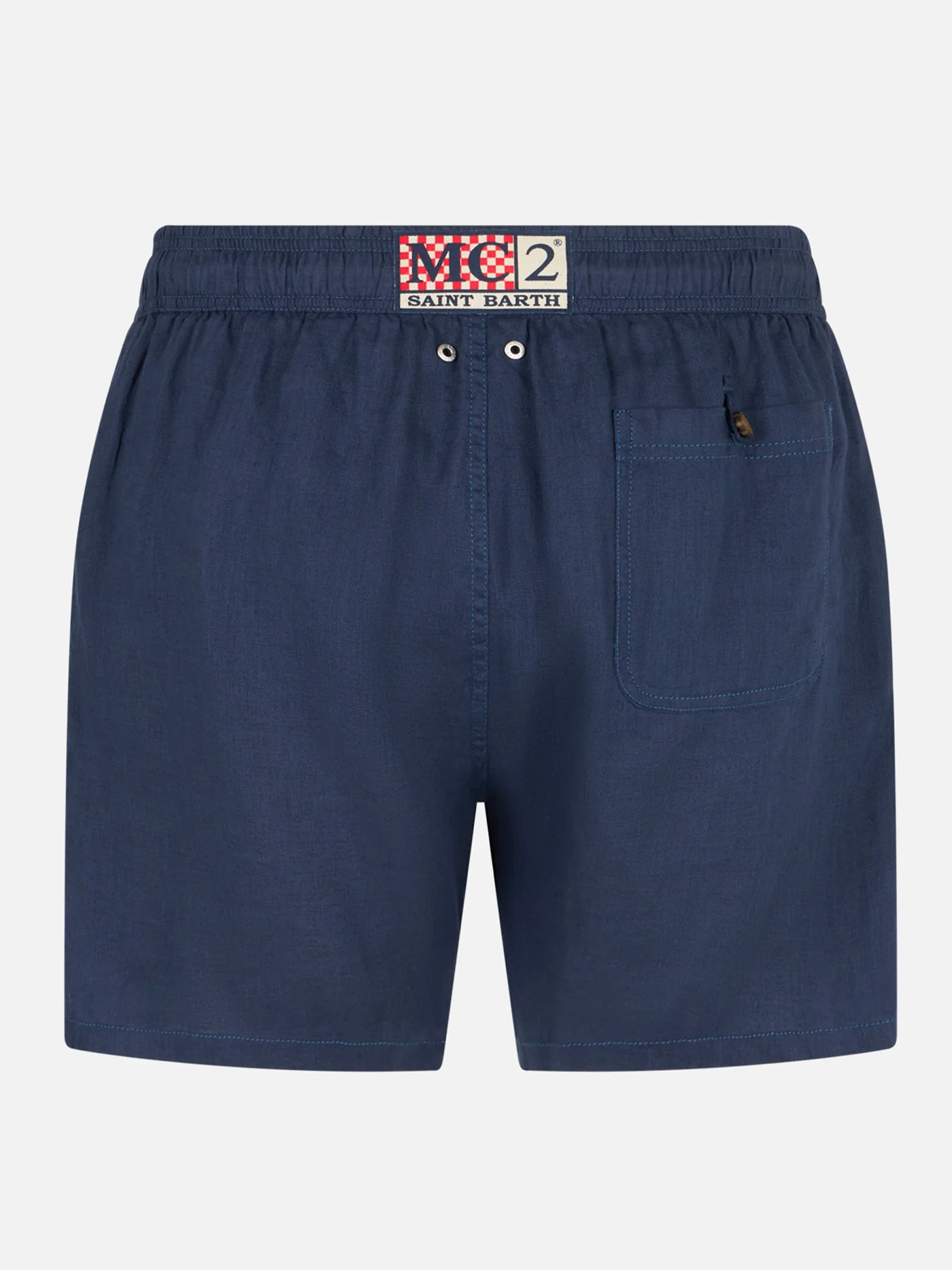 Gustavia blue plain-color linen swim shorts - Image 2