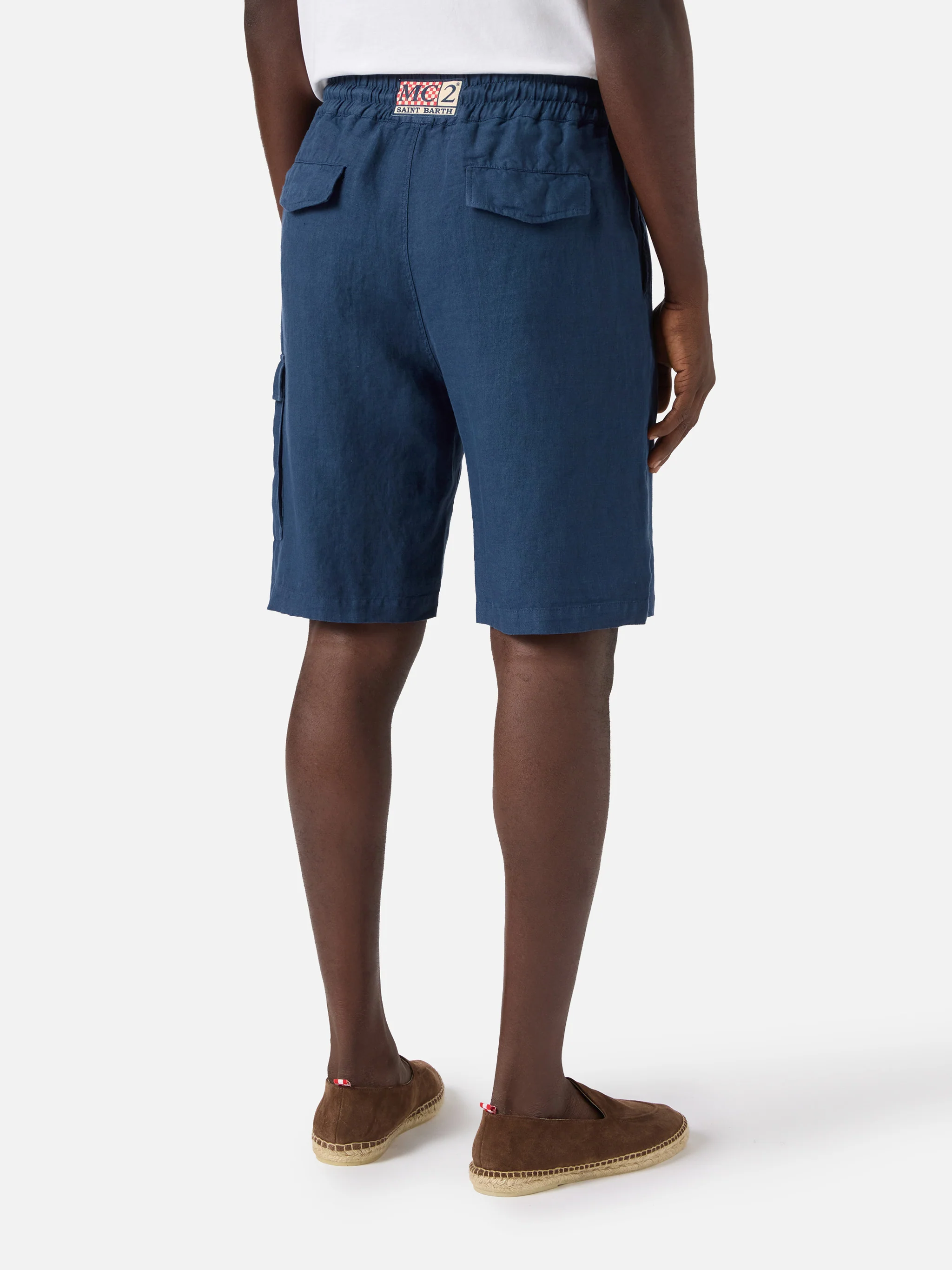 Navy blue Marseille bermuda shorts in pure linen - Image 2