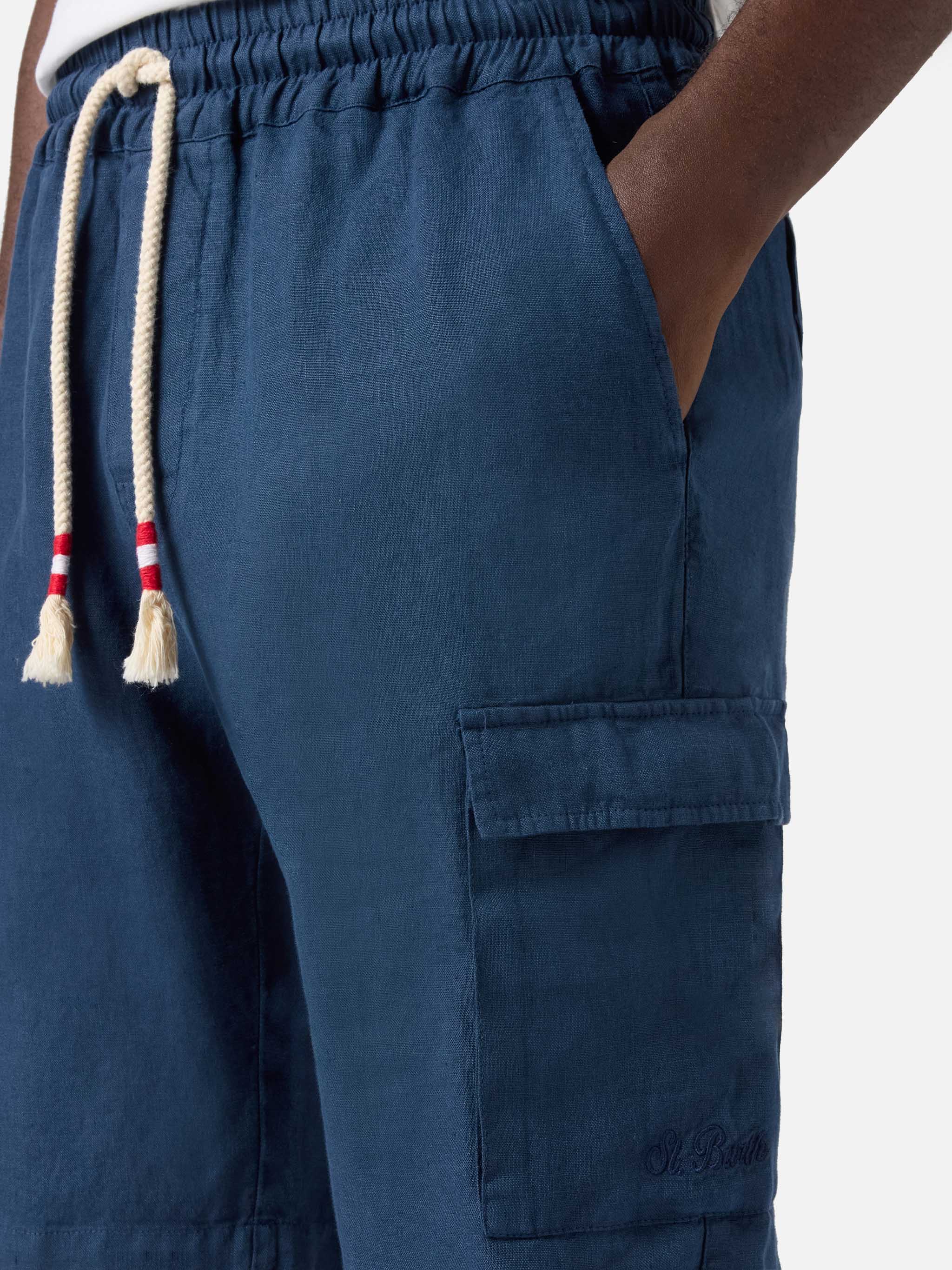 Navy blue Marseille bermuda shorts in pure linen - Image 3