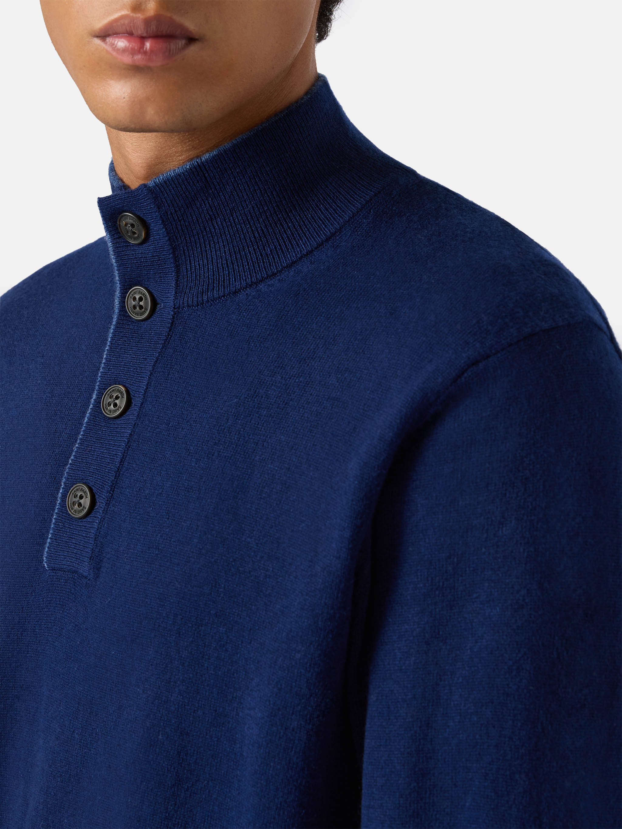 Half-zip sweater in navy blue merino wool and cashmere - Image 2