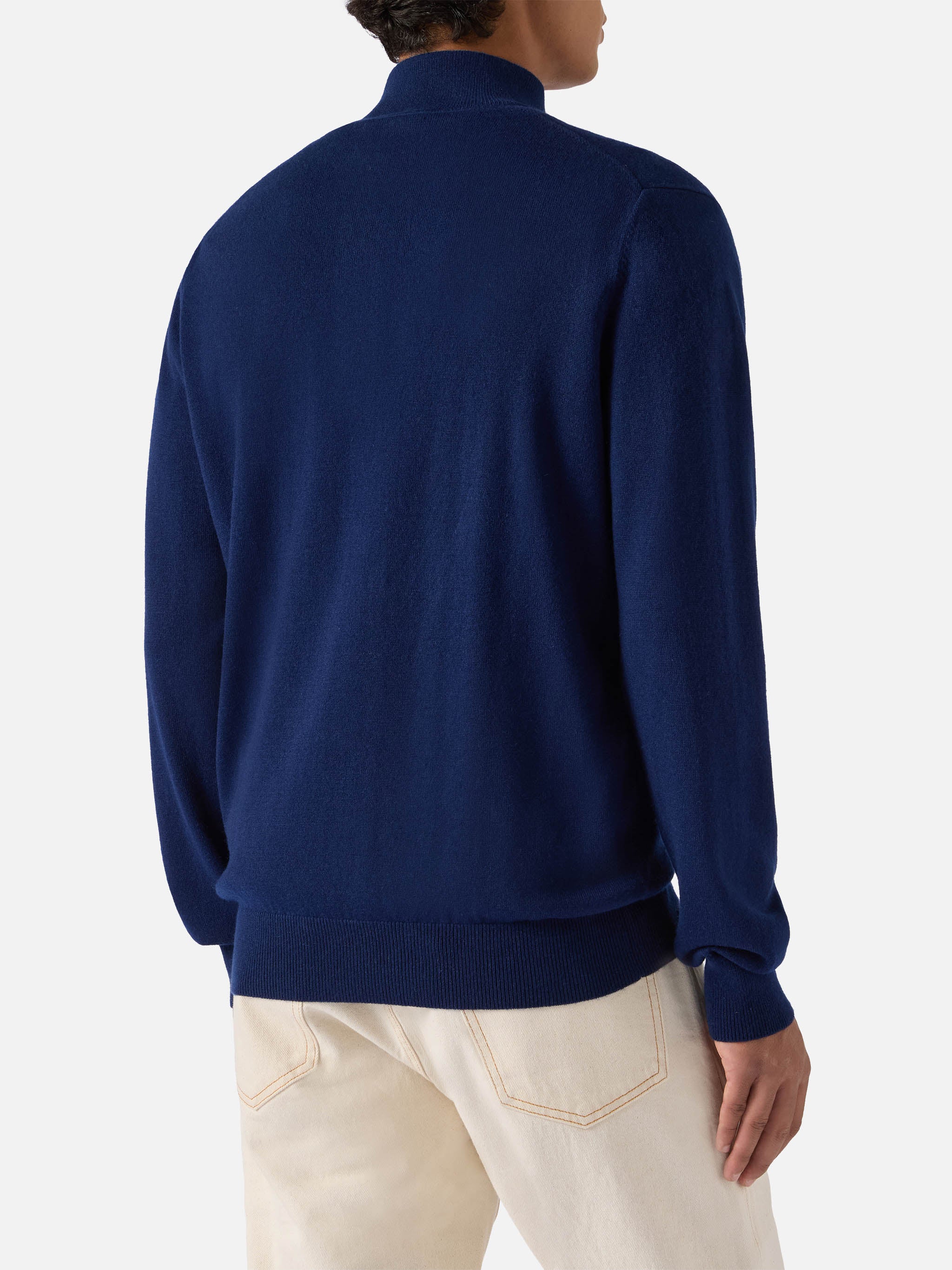 Half-zip sweater in navy blue merino wool and cashmere - Image 3