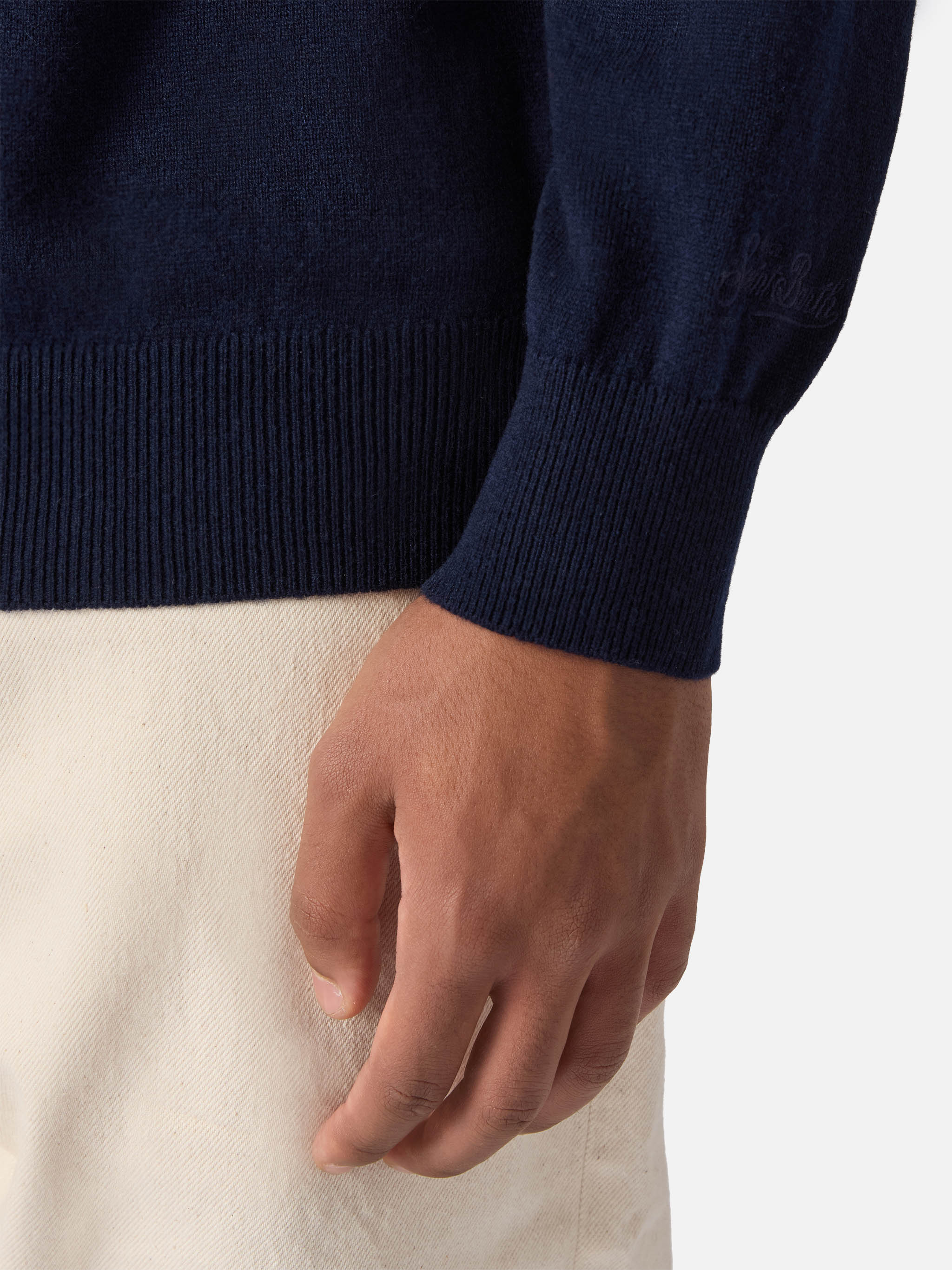 Turtleneck sweater Bond in night blue merino wool and cashmere - Image 4