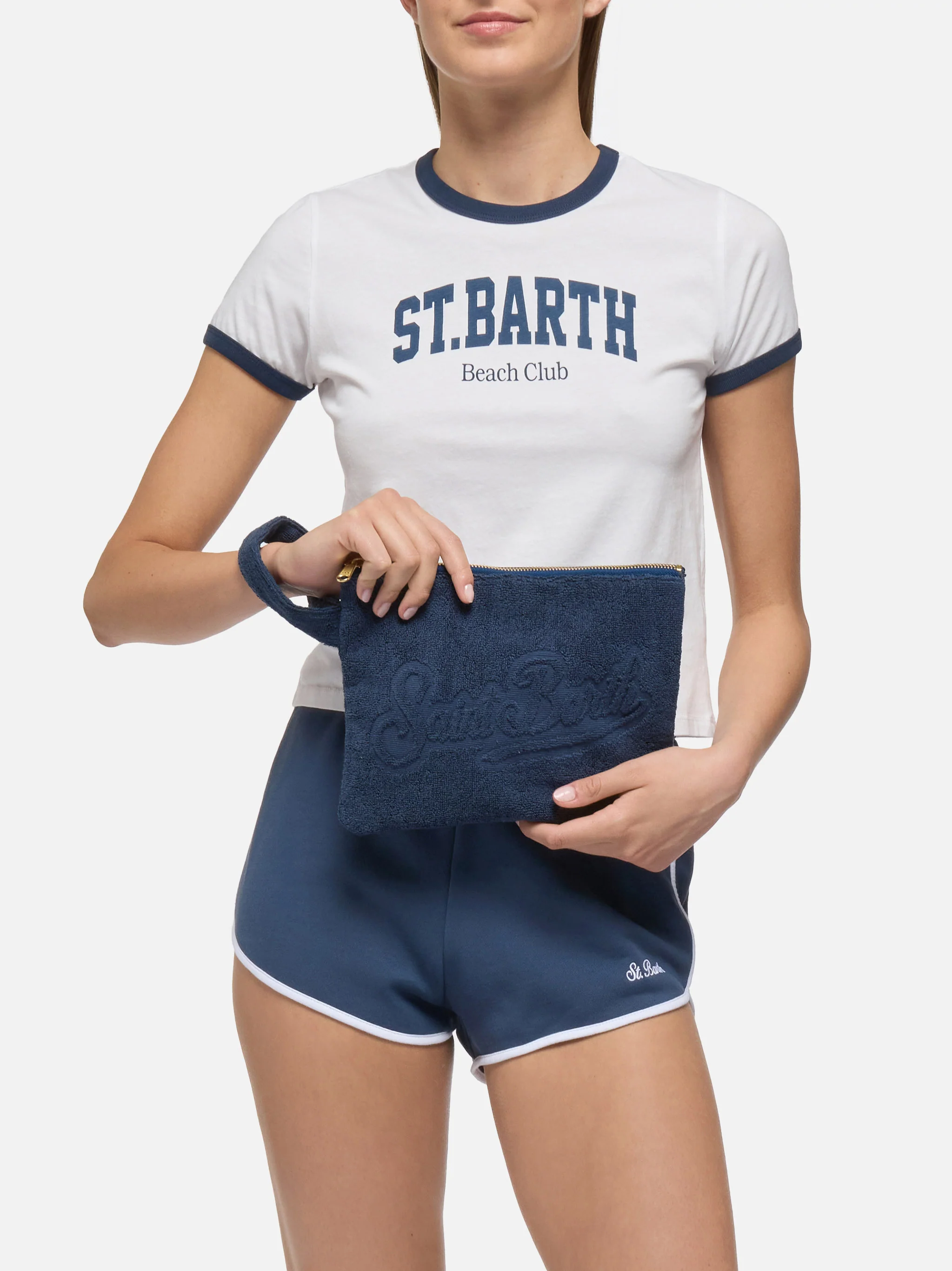 Navy blue Pareasy pochette with jacquard Saint Barth logo - Image 2