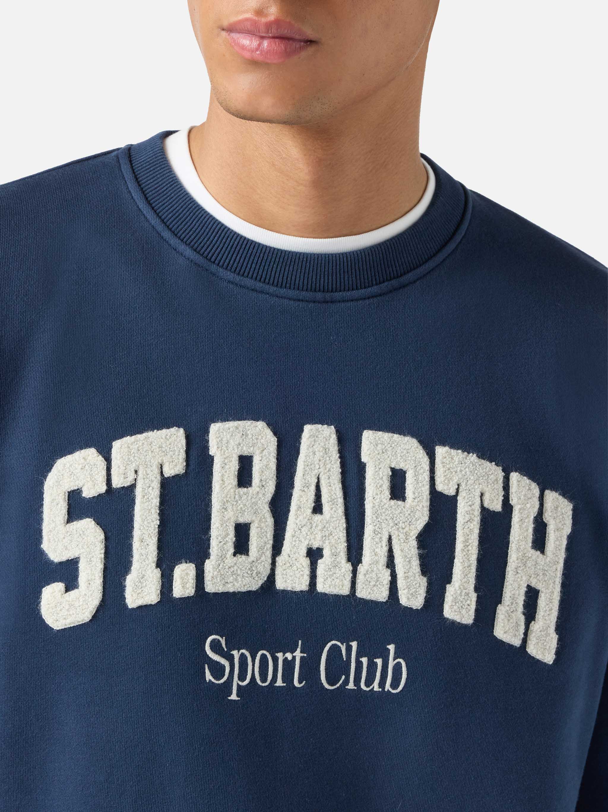 Navy blue Ponza cotton sweatshirt with Sport Club raised terry-effect logo - Image 2