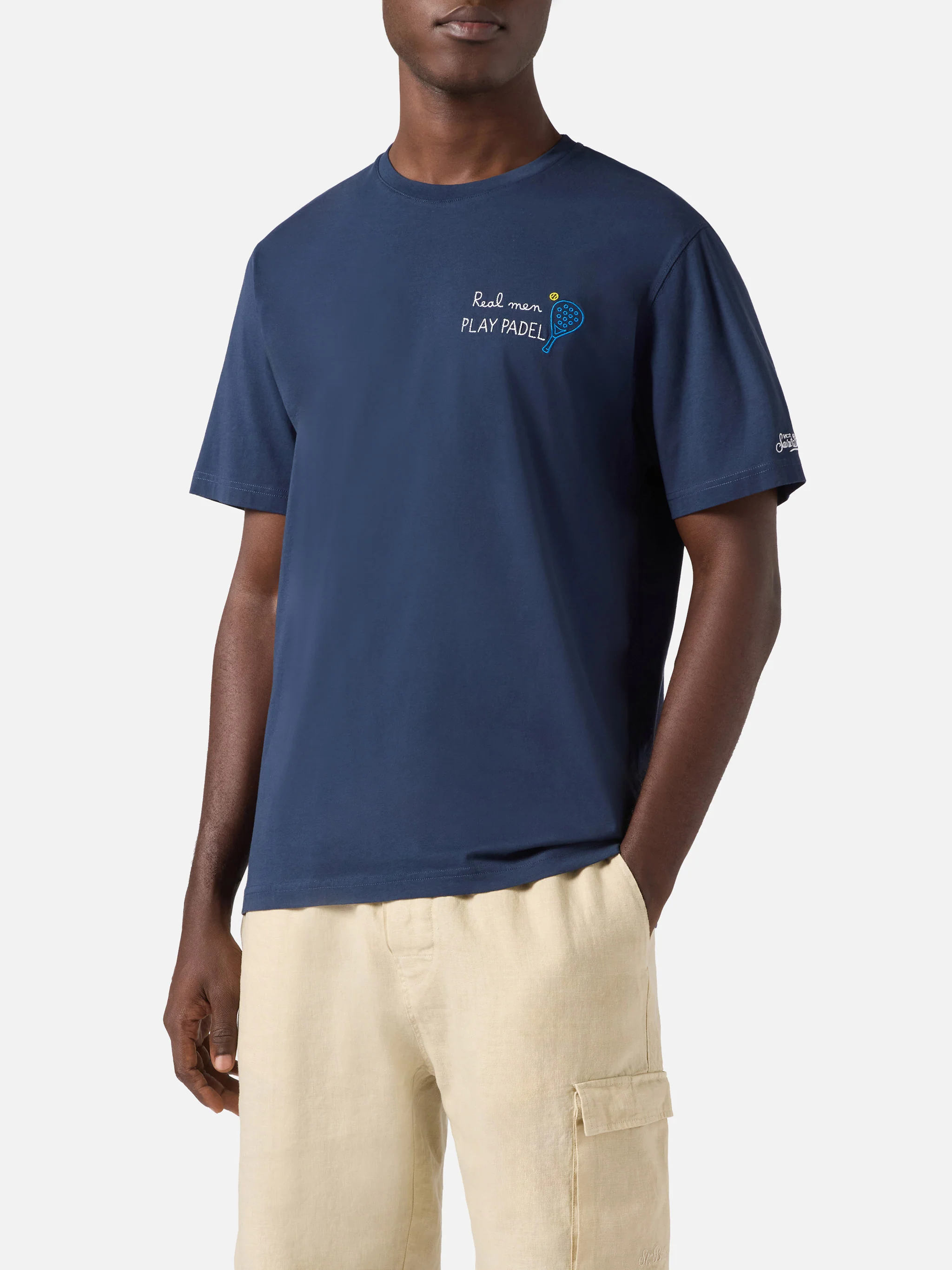 Blue Portofino T-shirt with Real Men Play Padel embroidery - Image 3