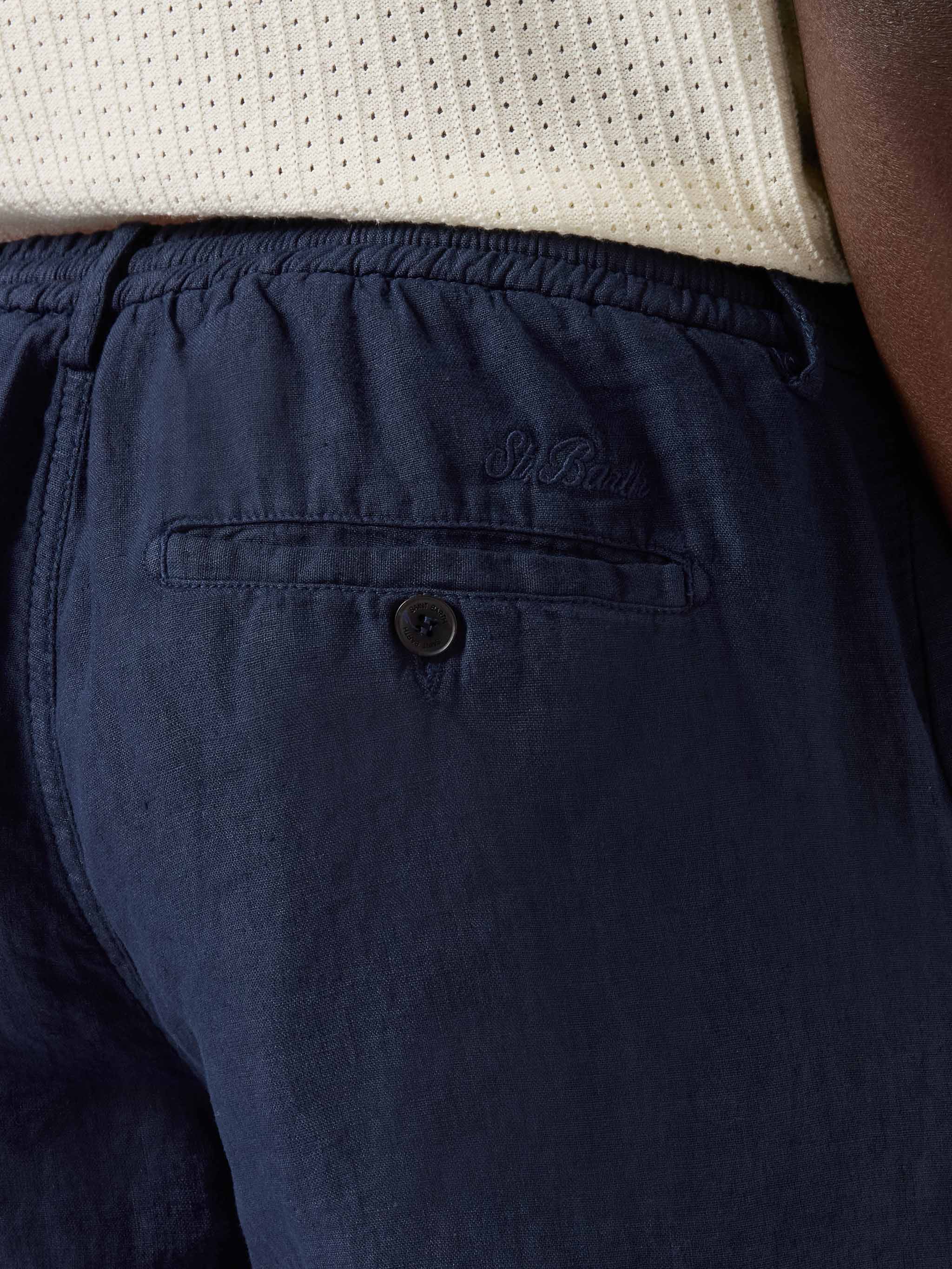 Navy blue Sebastian bermuda shorts in pure linen - Image 3