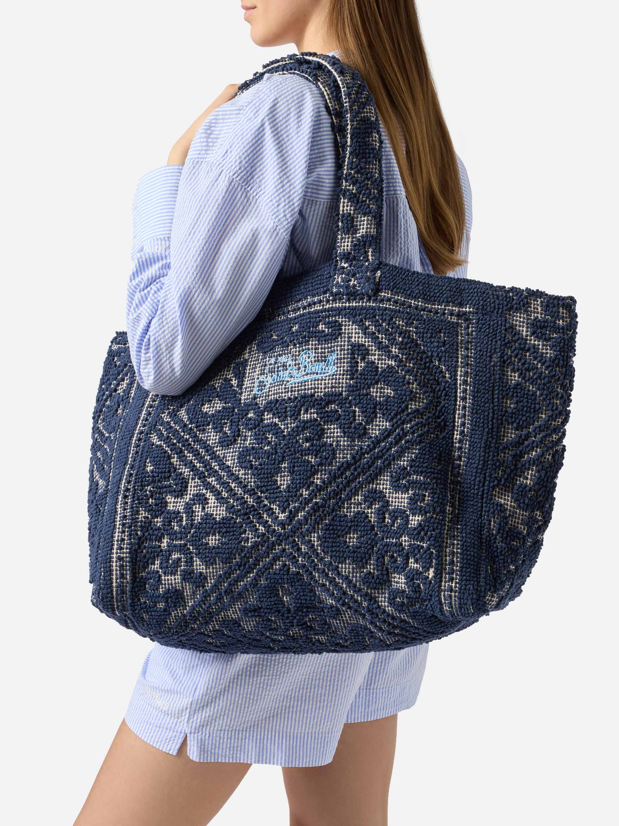 Navy blue Tufting  cotton tote bag - Image 2